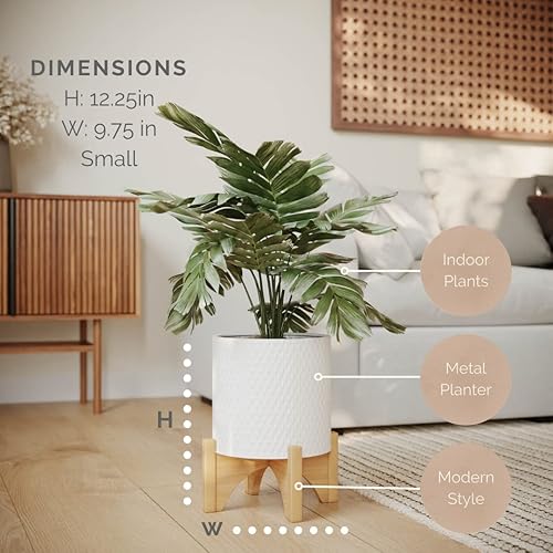 Miniatura 9 de EverNest Claire Maceta blanca moderna bohemia con soporte de madera de arco, maceta de interior de mediados de siglo, base SelectBase, soporte