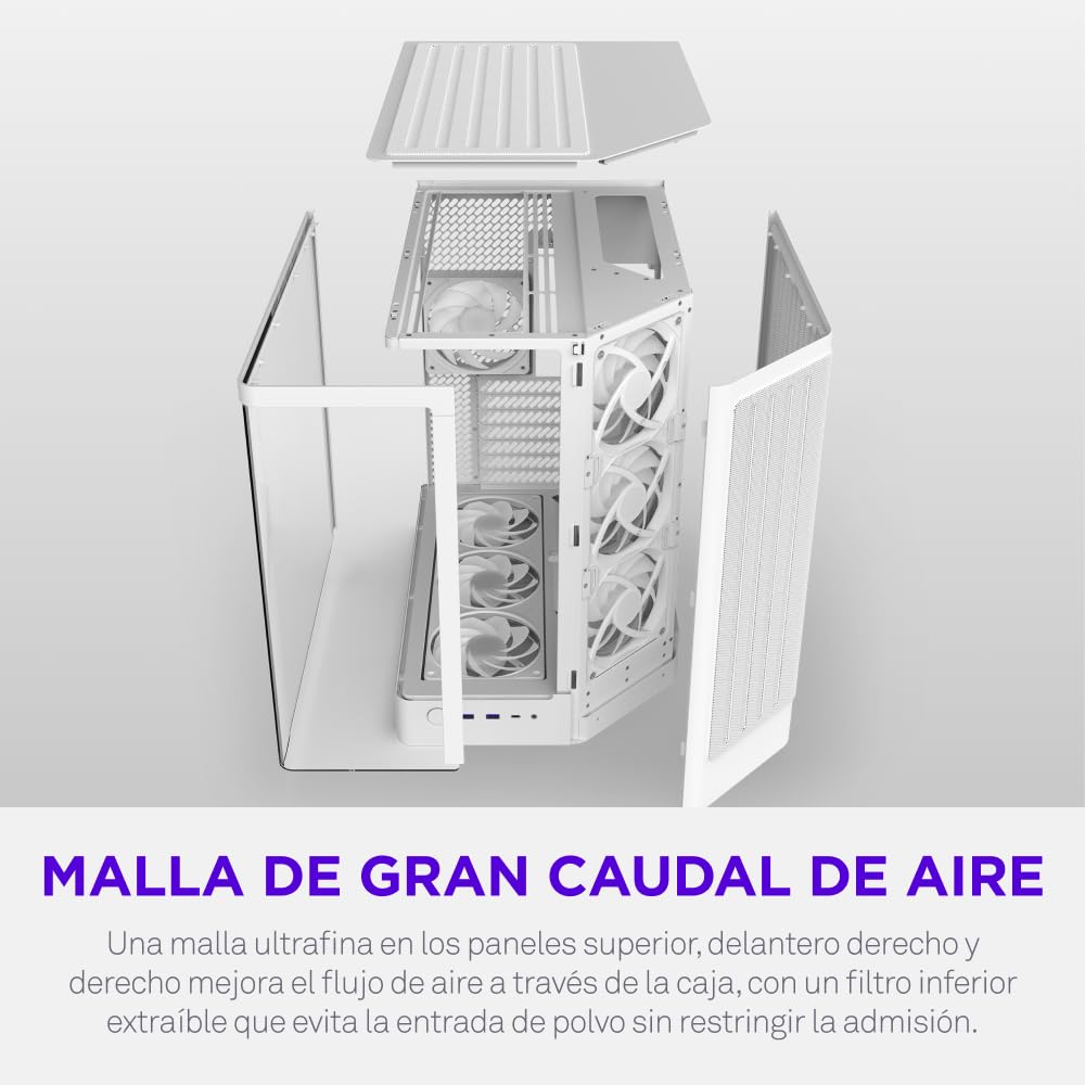 NZXT H6 RGB+ - Caja PC ATX Compacta Doble Cámara - Blanco | Caja ATX de doble cámara con ventiladores RGB preinstalados y Control Hub Lite. Iluminación sincronizada con CAM de fábrica.