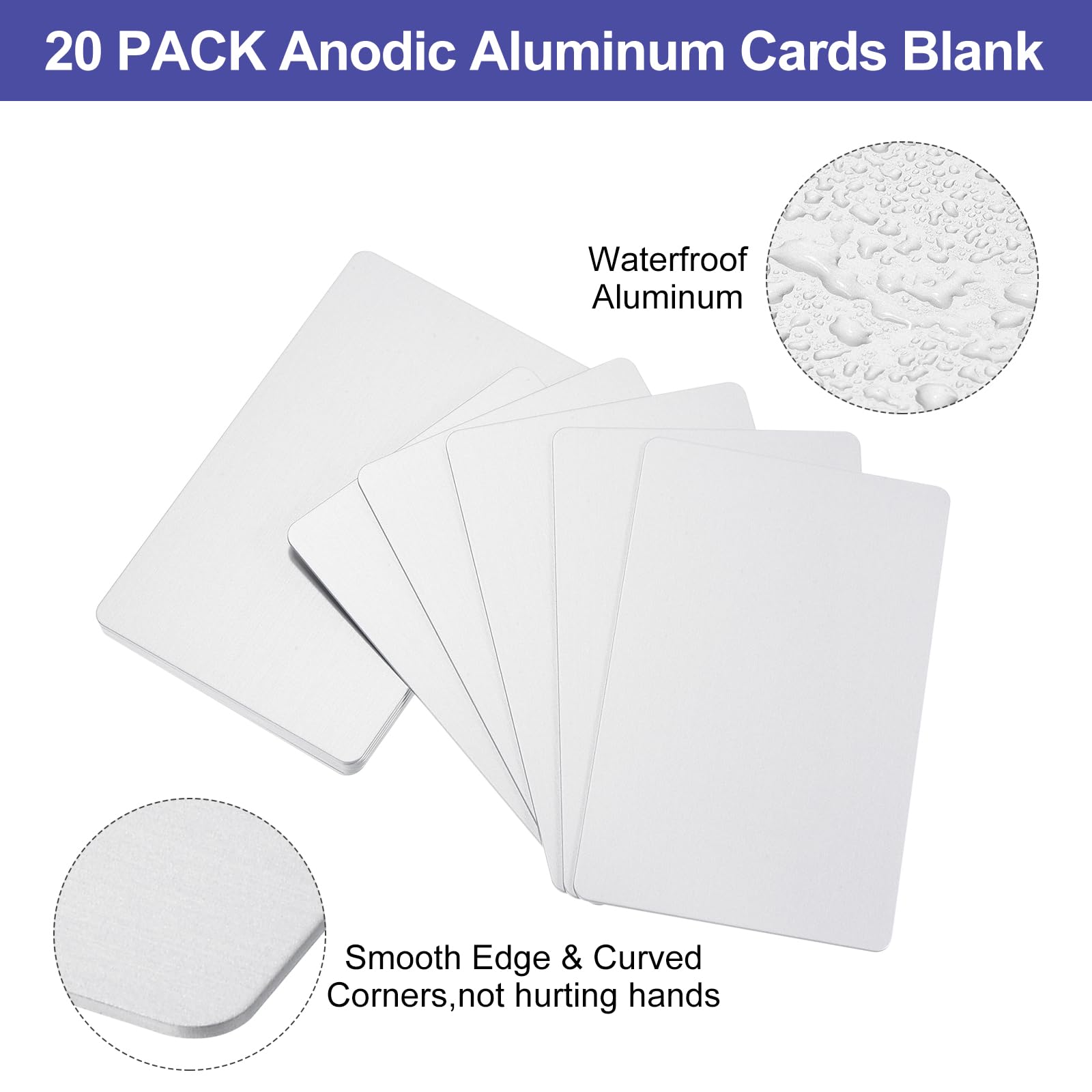 PATIKIL 20 Pack Metal Business Cards Anodized 0.8mm Thick Anodized Aluminum Blanks Name Card 3.4x2.1Inch Laser Engrave Printable Name Card for Custom DIY Silver Tone - Image 4