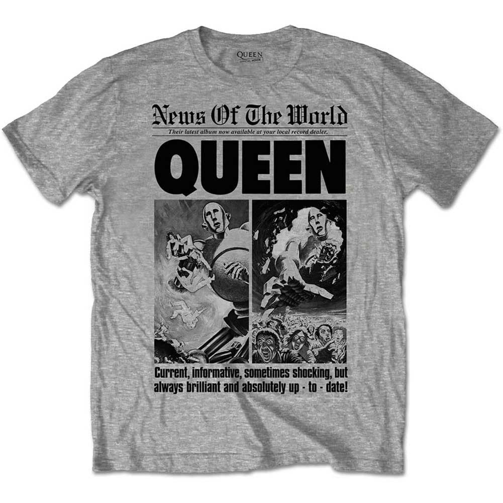 Queen News of the World 40th Front Page Grey T-shirt Official Licensed Music