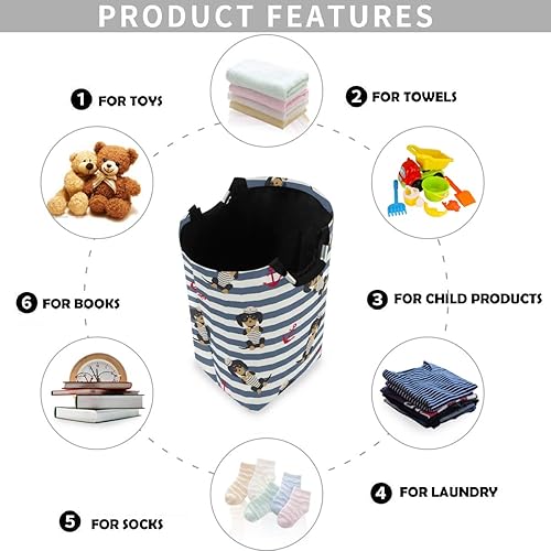 Miniatura 4 de visesunny Cesta de lavandería plegable para perro, marinero, animal, ancla de animales, con asa, juguetes y organización de ropa para baño,