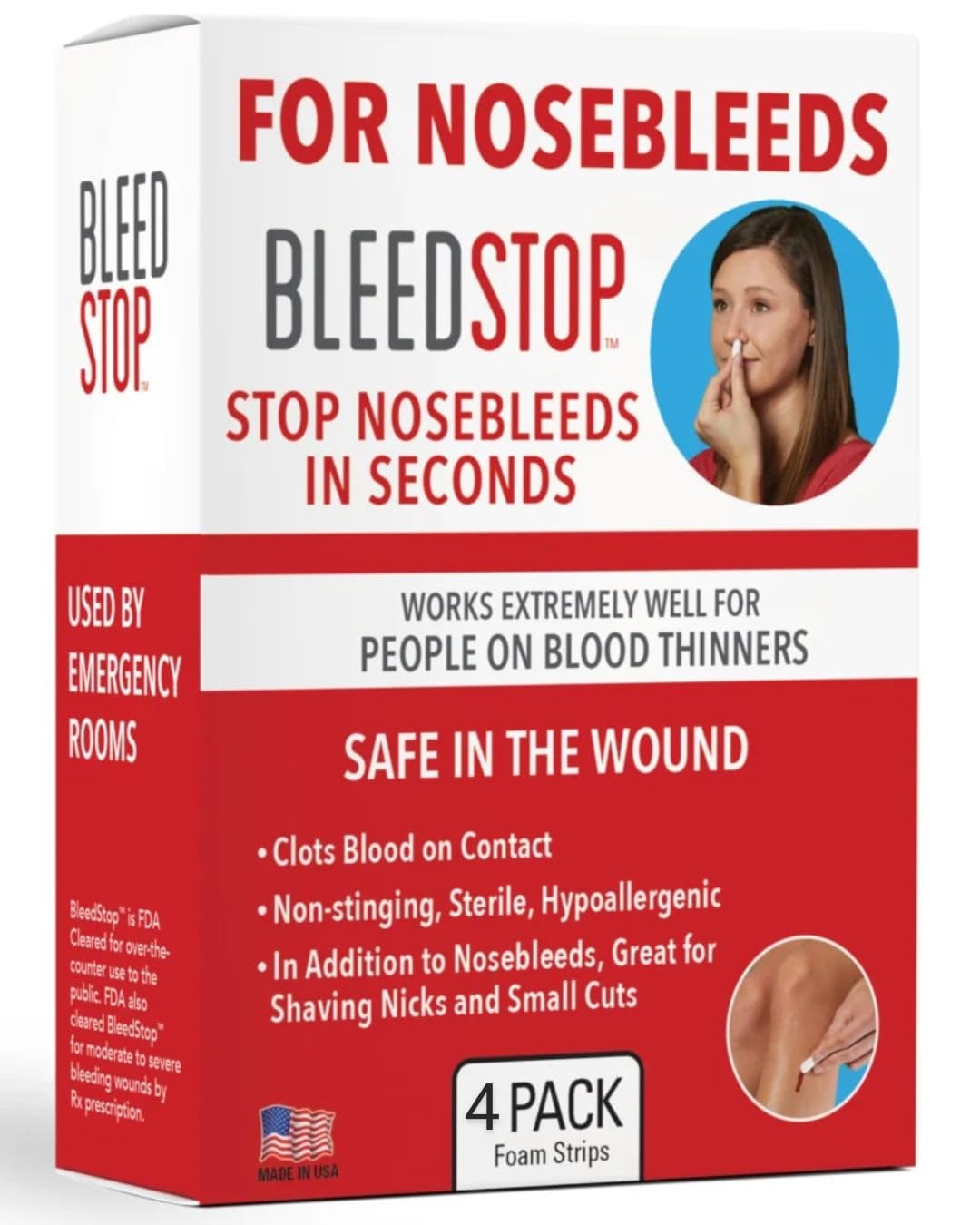BleedStop™ First Aid Powder Strip for Blood Clotting, Trauma Kit, Blood Thinner Patients, Camping Safety, and Survival Equipment for Moderate to Severe Bleeding Wounds or Nosebleeds - 18g (Pack of 4)