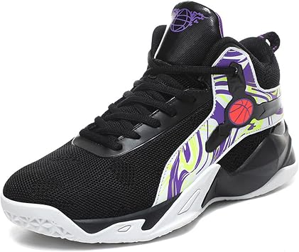 Mens Basketball Shoes School Shoes For Boys High Top Outdoor Fashion Sneakers Cushioning Workout Shoes for Fitness Casual Sneakers Mens And Womens Couple Shoes  Color Black , Size 12.5 Women/1