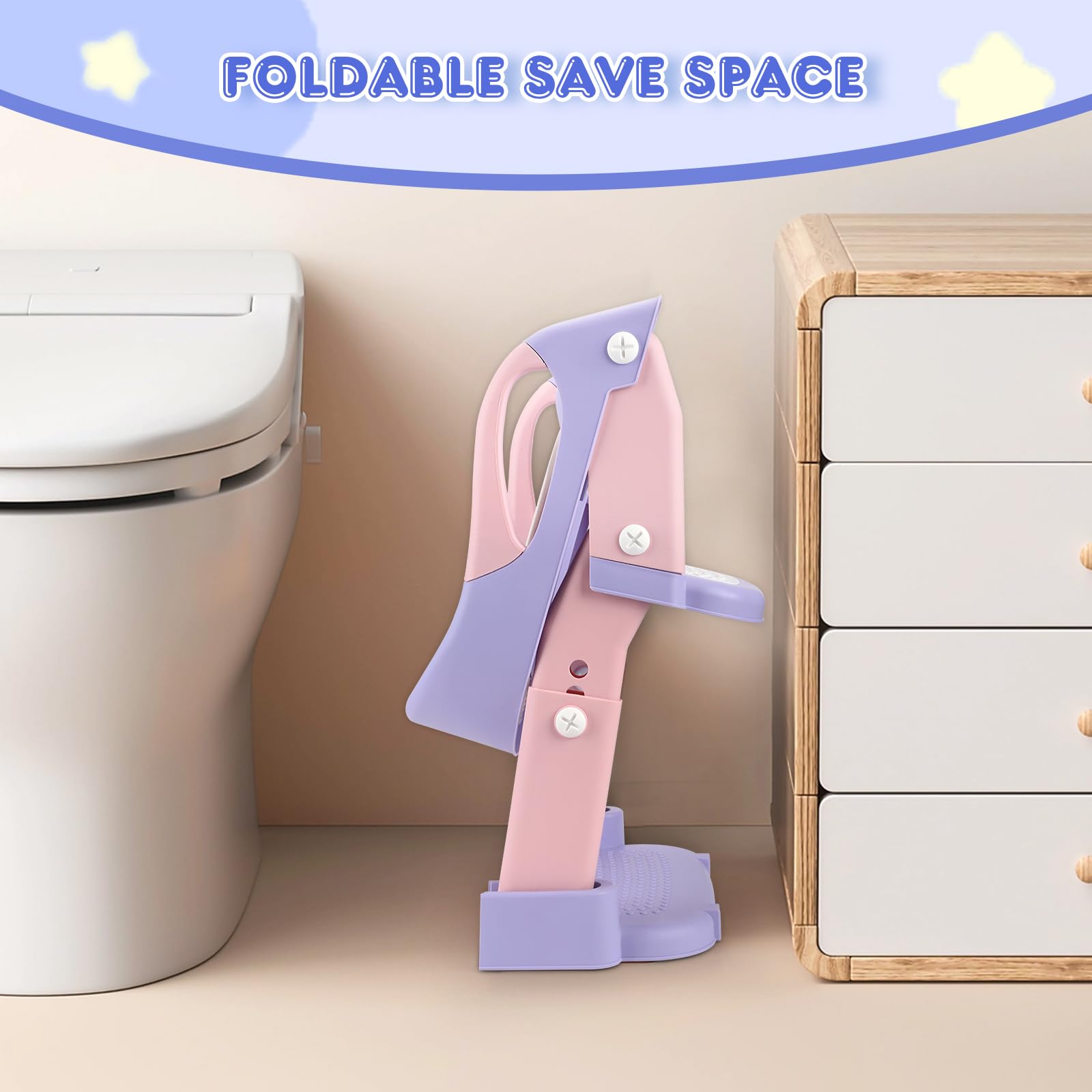 3 IN I Riduttore WC Bambino, Adattatore WC per bambini con passeggiata, Rialzo WC per bambini, Riduttore WC con cuscino, altezza regolabile pieghevole, antiscivolo, adattatore WC per bambini