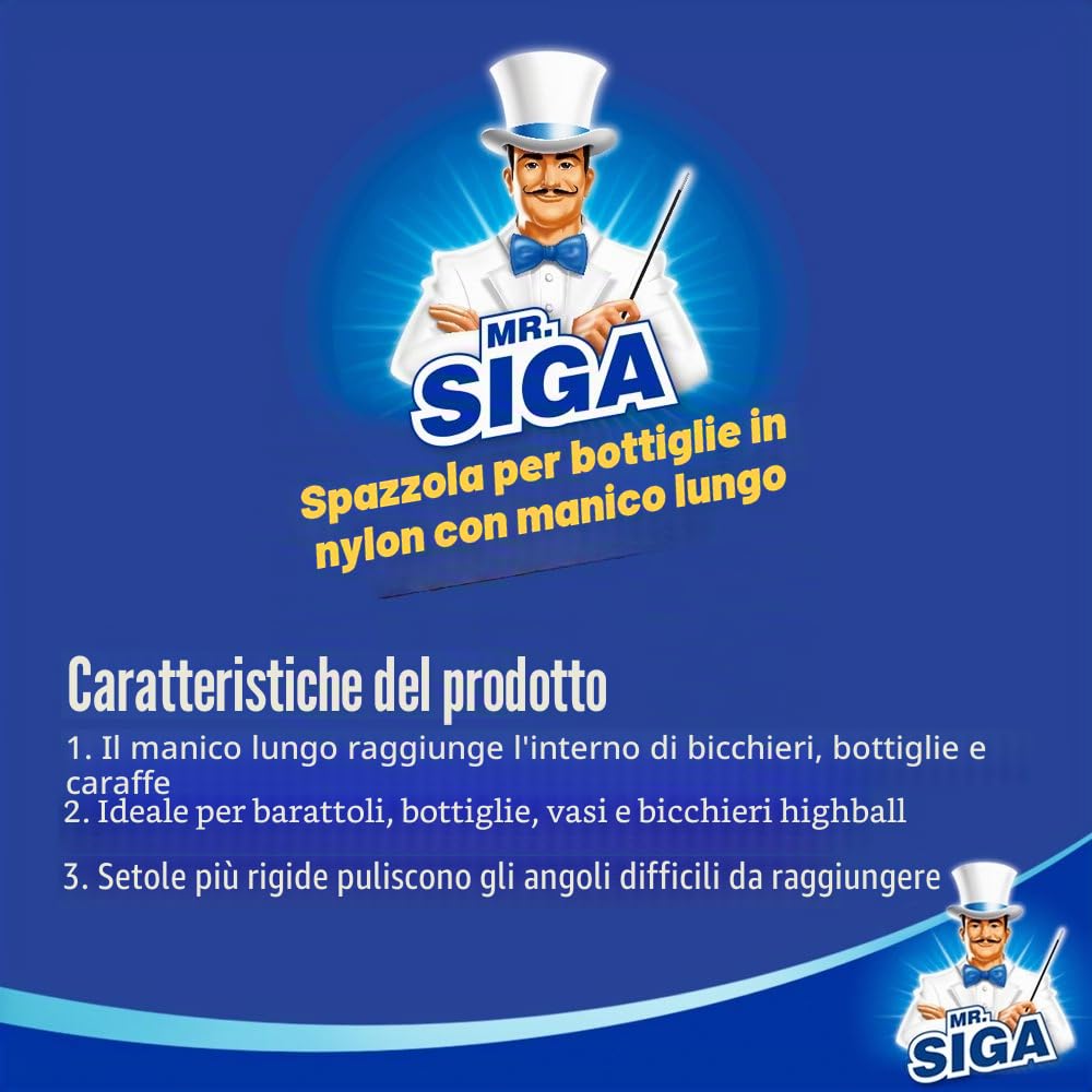 MR.SIGA Spazzola per Bottiglie con Manico Lungo - Testa 5.5 cm