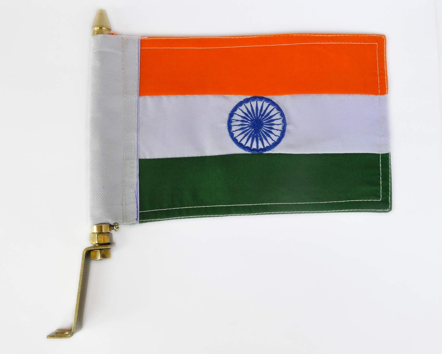 DECTEMS Indian National Cotton Embroidered Flag with Metal Golden Rod – Car Dashboard and Bonnet Mount – Flags for Bike – Patriotic Car Accessory-image-4