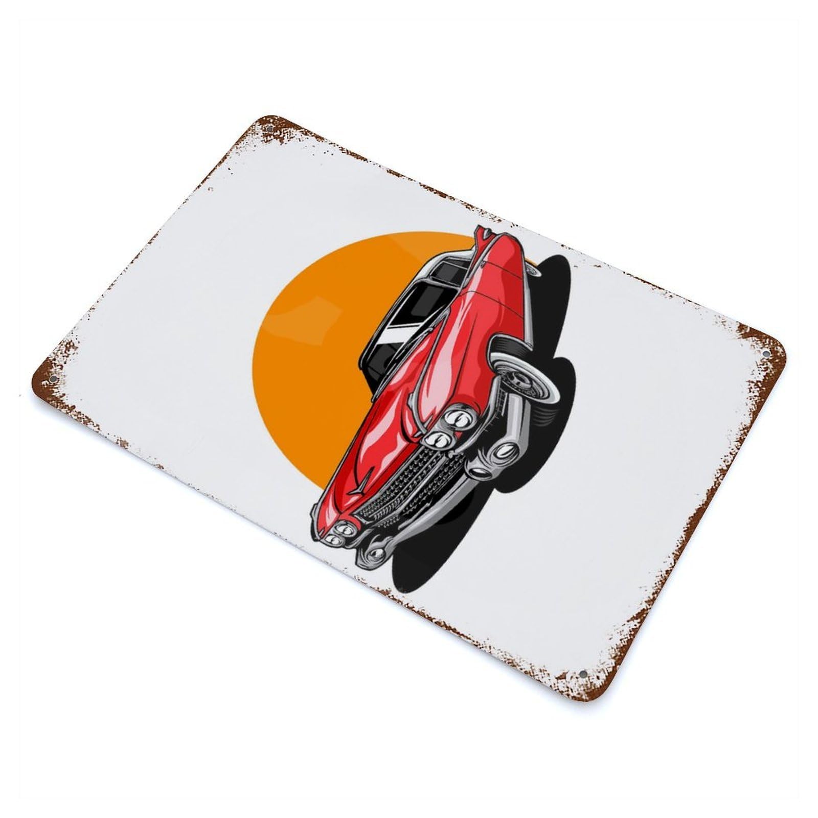 Distressed Metal Wall Sign with Sport Car Design 11.8"x7.9", for Farmhouse, Kitchen And Entryway Decor, Old School Wall Decor