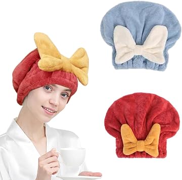 2 Pack Hair Towel Wrap,Super Absorbent Hair Towel Wrap for Wet Hair. Soft and Quick Drying Hair Wrap Towels Cap for Women, All Hair, Types,Anti Frizz Blue & Red