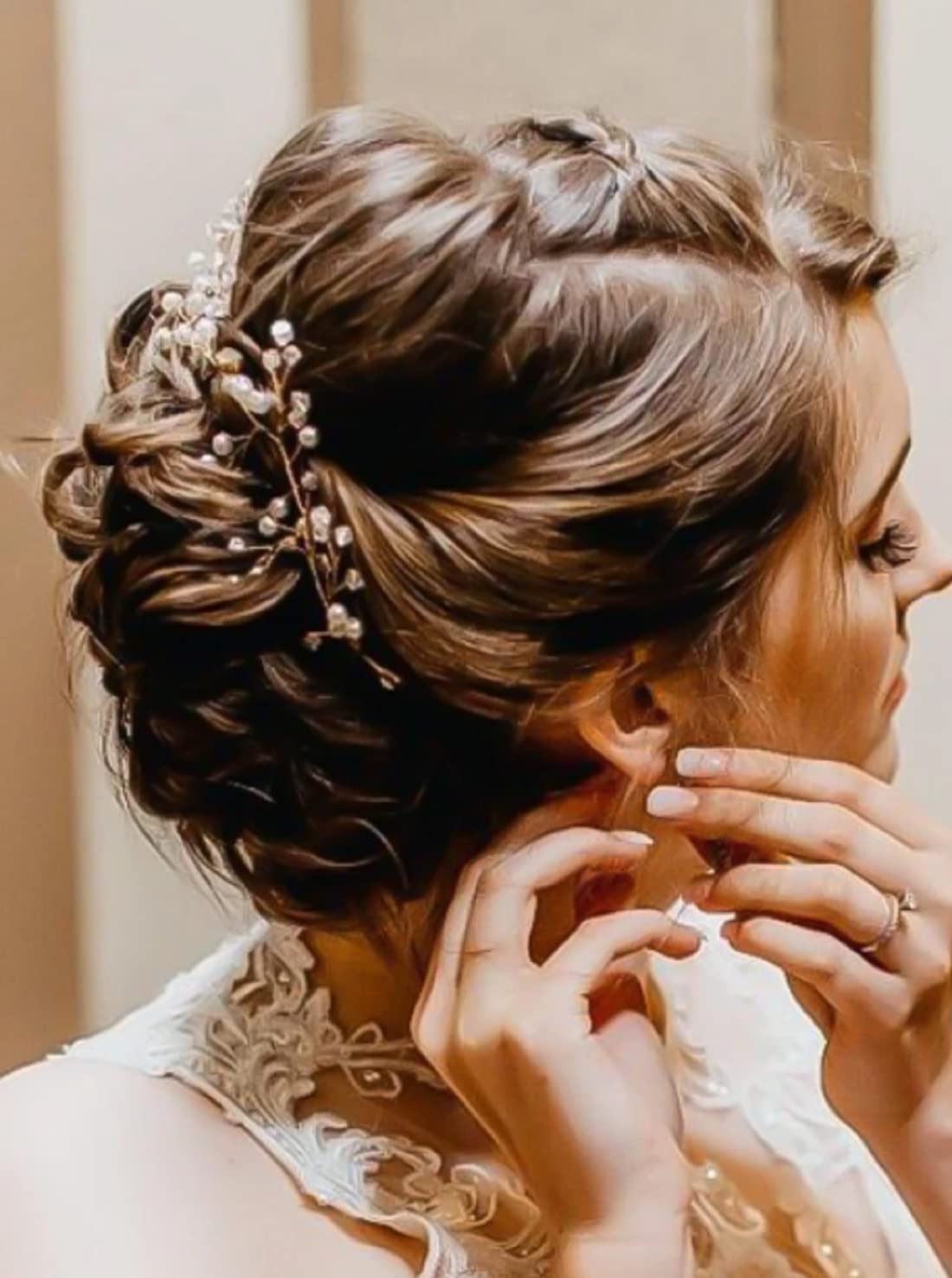 ROSEFINCH Bridal Hair Vines Crystal Wedding Headpiece, 45 CM Handmade Crystal Pearl Evening Party Headpiece Head Band Bride Wedding Hair Accessories for Bridesmaid and Flower Girl - gold. 4