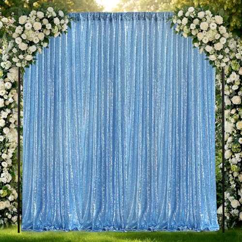 Image of Light Blue Sequin Backdrop Curtains,2 Panels 2FTx8FT Glitter Curtain Backdrop Party Decorations Background Drapes for Wedding Birthday Anniversary Graduation Photo Booth Decor