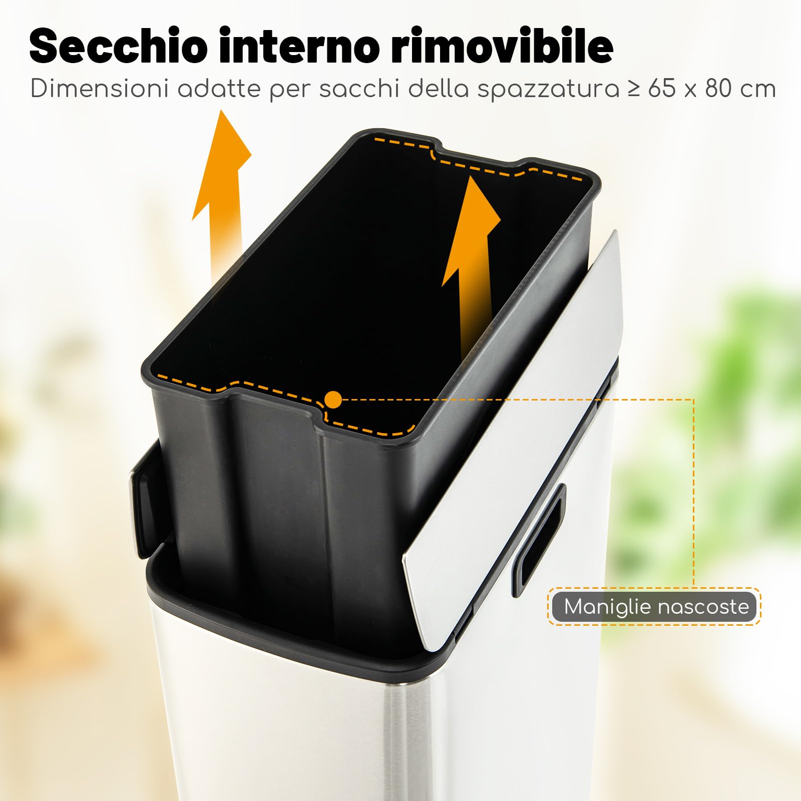 COSTWAY 46L Bidone Rifiuti Acciaio Inox con Pedale, Chiusura Morbida | Cestino Porta Rifiuti con Secchio Interno Rimovibile per Casa Ufficio