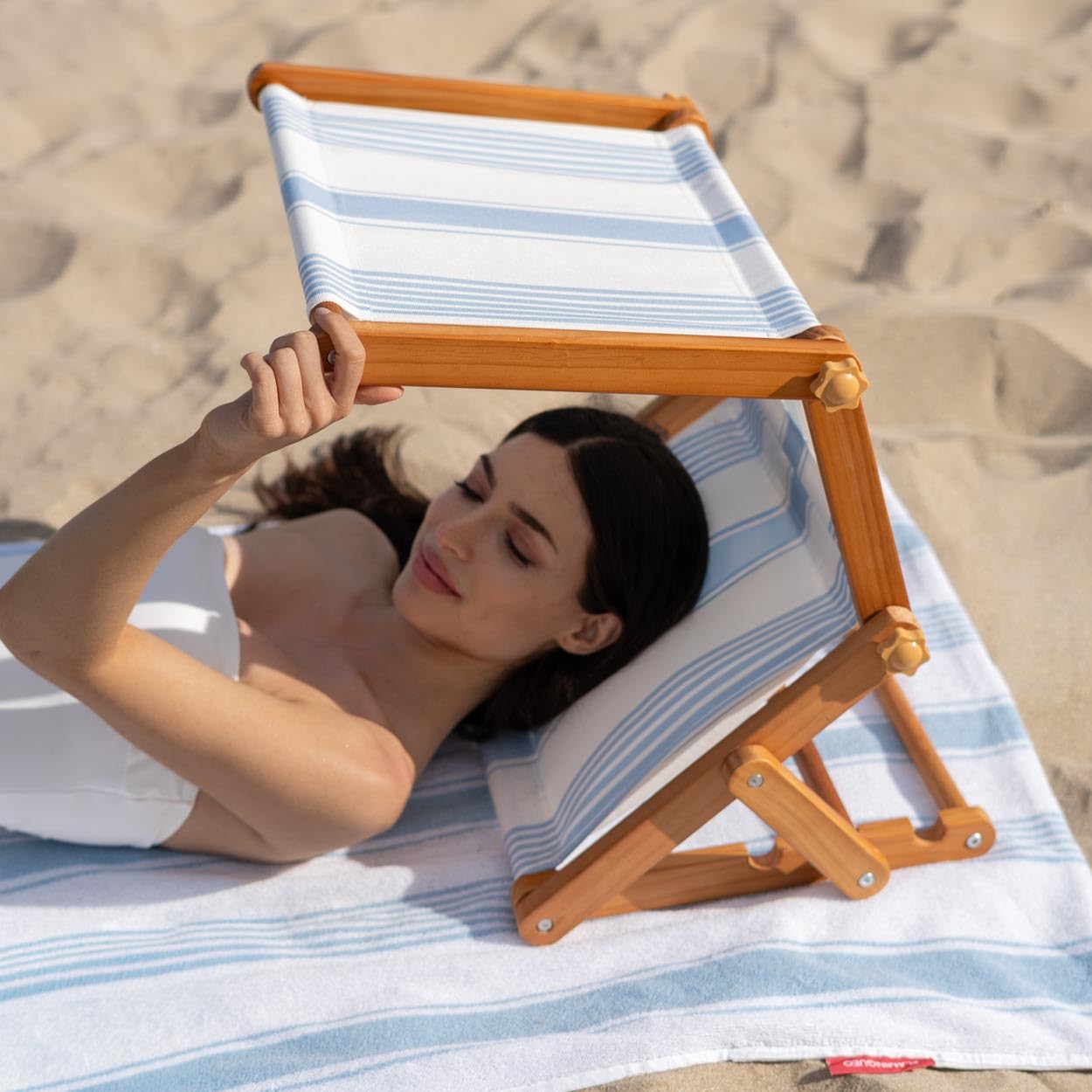 Flamingueo Poggiatesta con Cuscino - Per Spiaggia, Piscina, Campeggio - Ombrellone UPF50+ - Regolabile 2 Posizioni - Poliestere - Blu