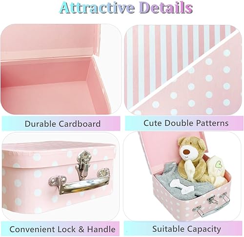 Miniatura 3 de Amedoo Juego de 3 maletas de cartón decorativas, compatibles con organizador de almacenamiento Barbie, ropa de muñeca, juguetes, fotos, accesorios,