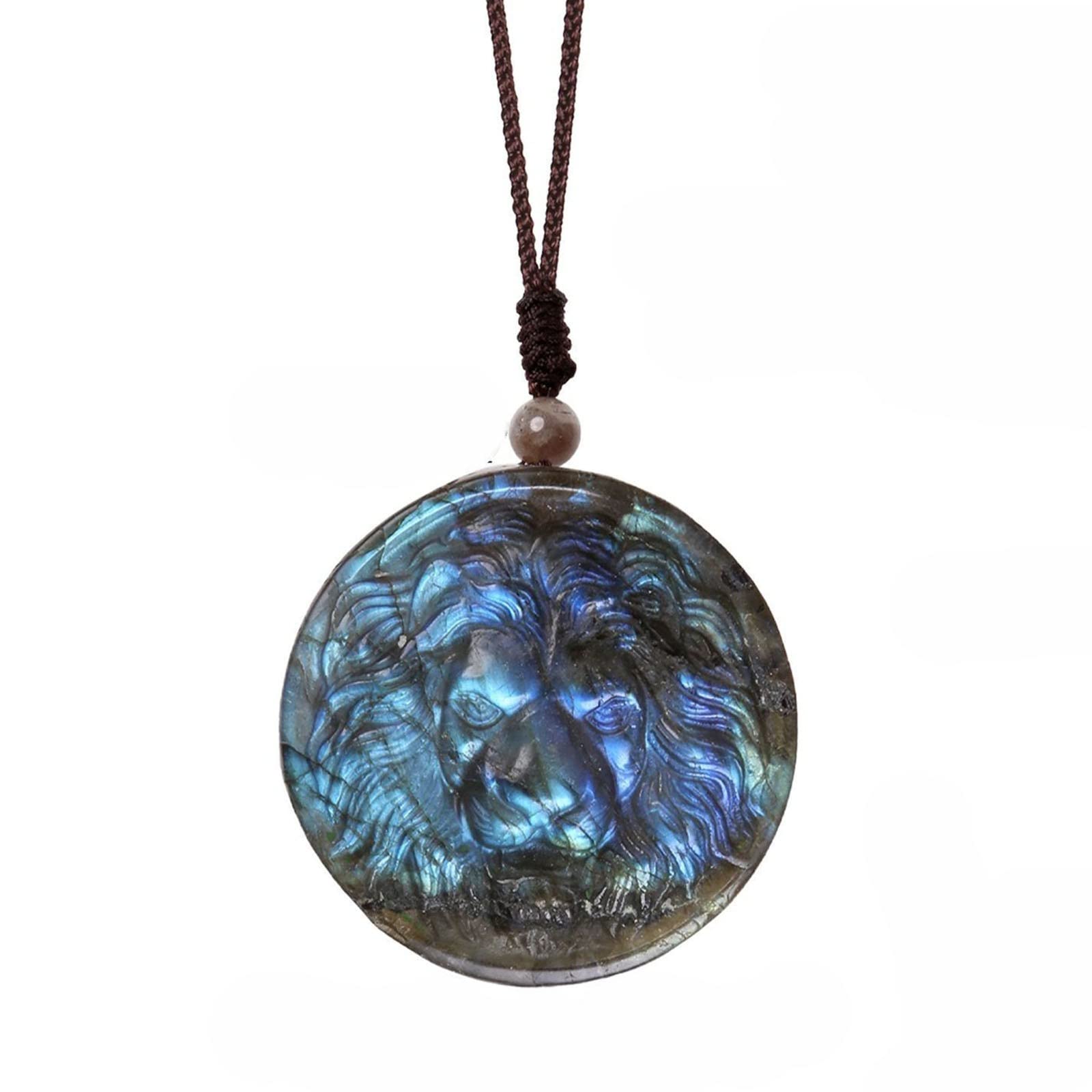 TUMBEELLUWA Collana con ciondolo in labradorite naturale, unisex, realizzata a mano, con pietra di cristallo, amuleto, con cordino regolabile