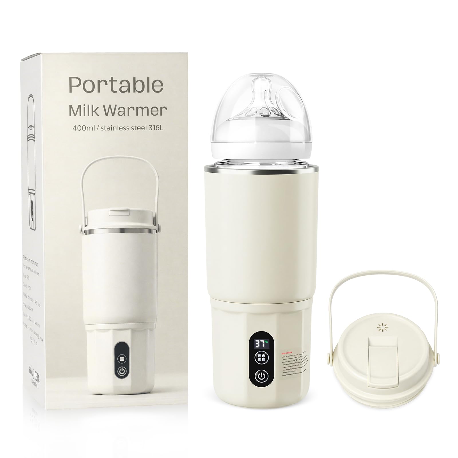 Calentador de Botellas Portátil - Calentador de botellas para bebés 2 en 1 Calentamiento rápido leche materna y agua, pasteurización, temperatura constante 24 horas durante todo el día (Beige)