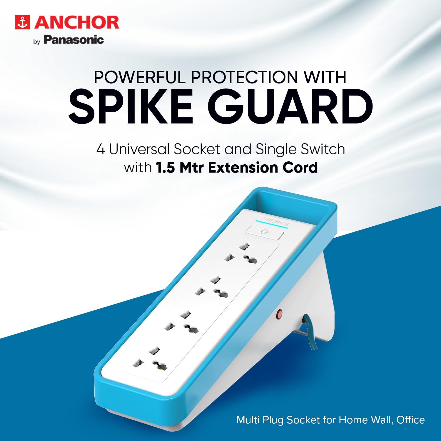 ANCHOR By Panasonic 22046 6A Spike Guard with 4 Socket, 1 Switch