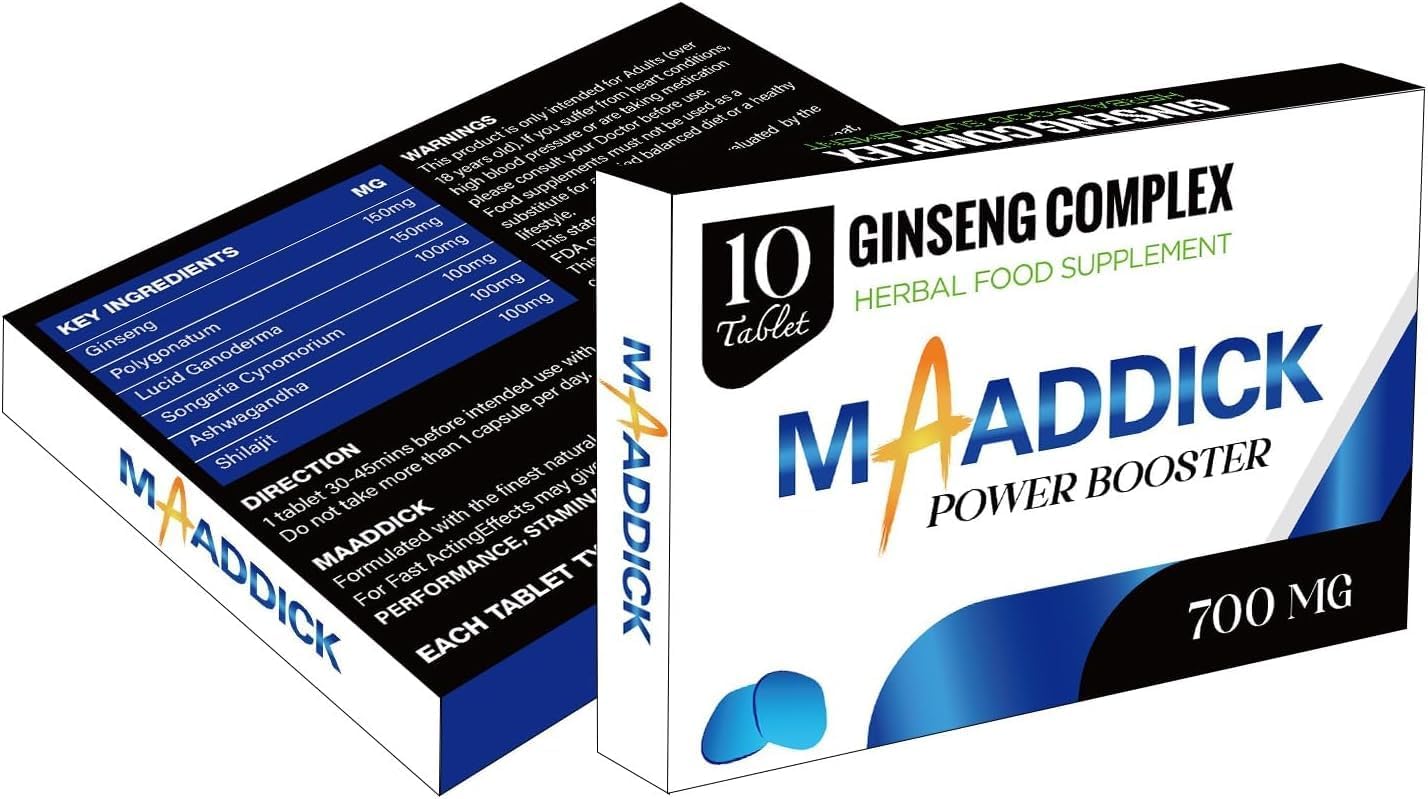 Ultra Powerful MAADDICK 700mg | Stronger | Longer | Harder | Performance | Extra Strength Enhancing Pills, Stamina Endurance Booster Supplement Pills for Men | 10 Ginseng Tablets