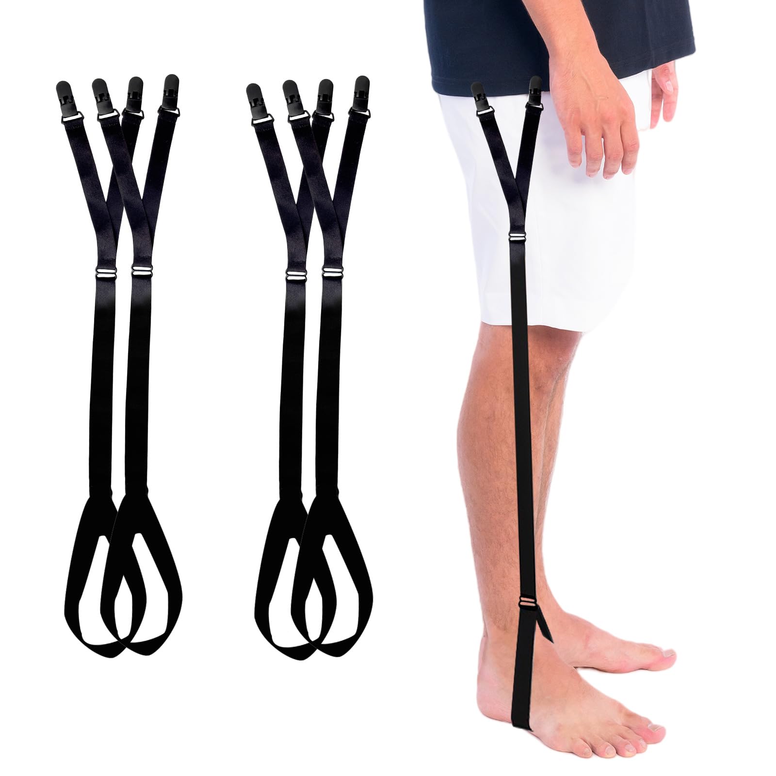 EGGBOY 2Pairs Shirt Stays for Men,Adjustable Elastic Shirt Garter/Tucker for Men&amp;Women,Footloop/Y Style,with Locking Clamps