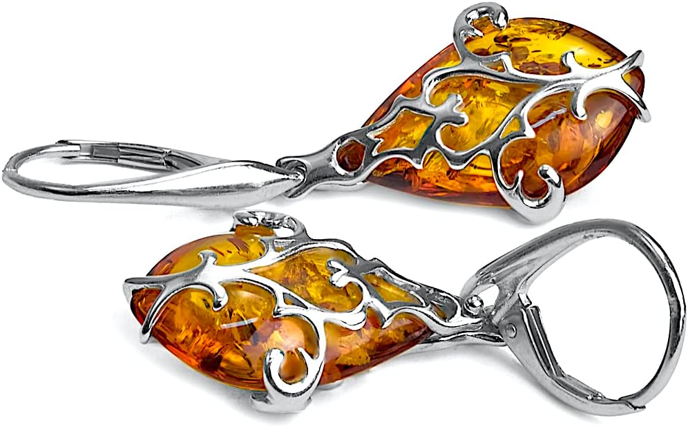 Ian and Valeri Co. Amber Sterling Silver Victorian Large Drop Earrings