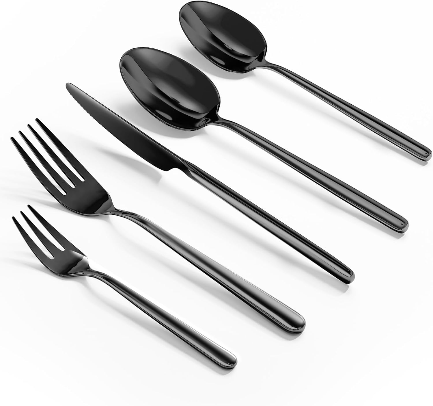 Oval Black 20Piece Silverware Set, Stainless Steel Flatware Set