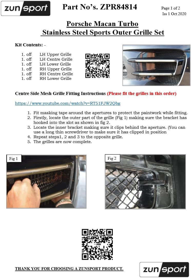 Zunsport Compatible With Porsche Macan Turbo - Front Grill Set - Black finish