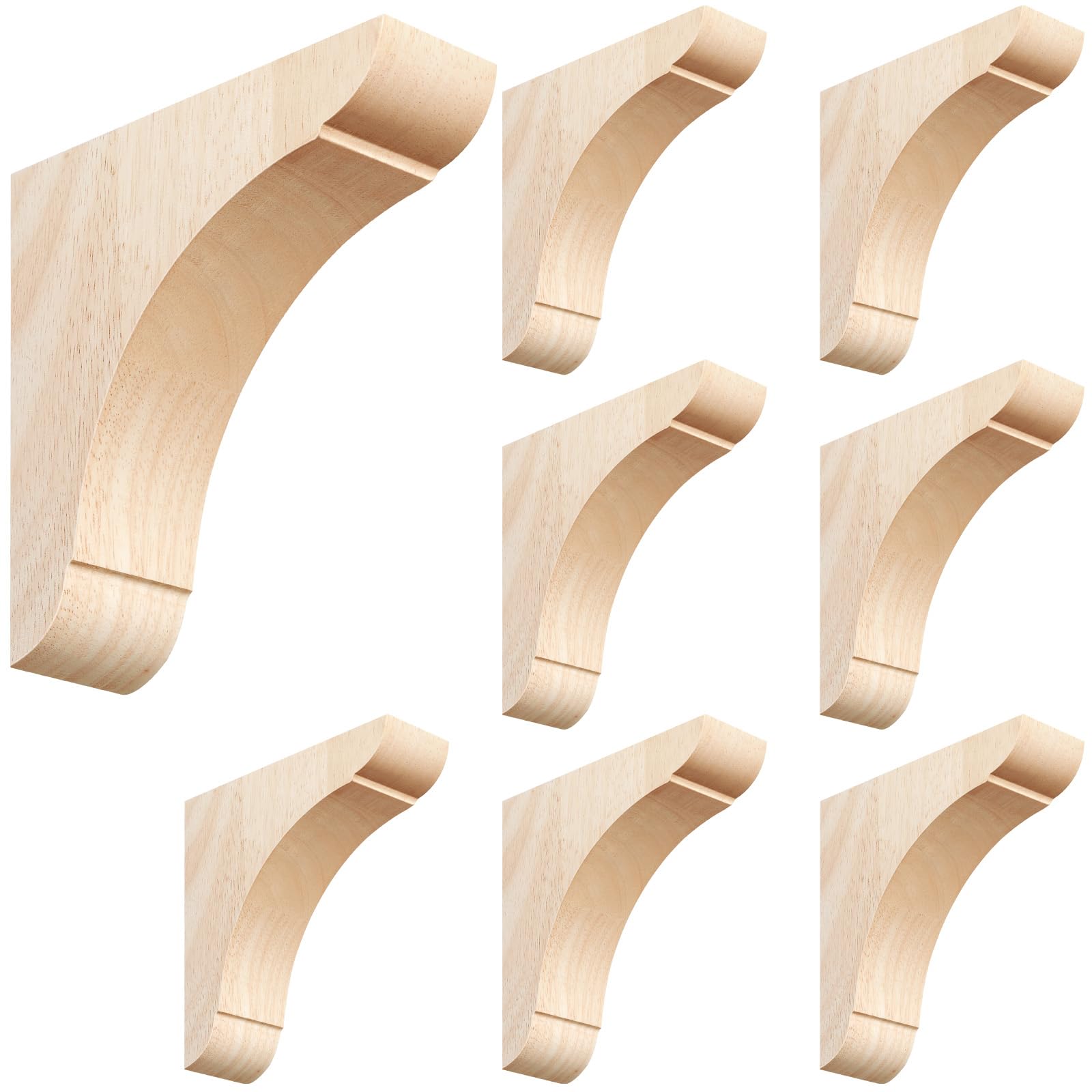 Vercraft 8 Pcs Wood Corbels for Countertop 1.75'' W x 6'' D x 6'' H Natural Rubber Wood Shelf Brackets Paintable Brackets with Hanging Hook for Kitchen Cabinet Bookshelves Bar Shelving