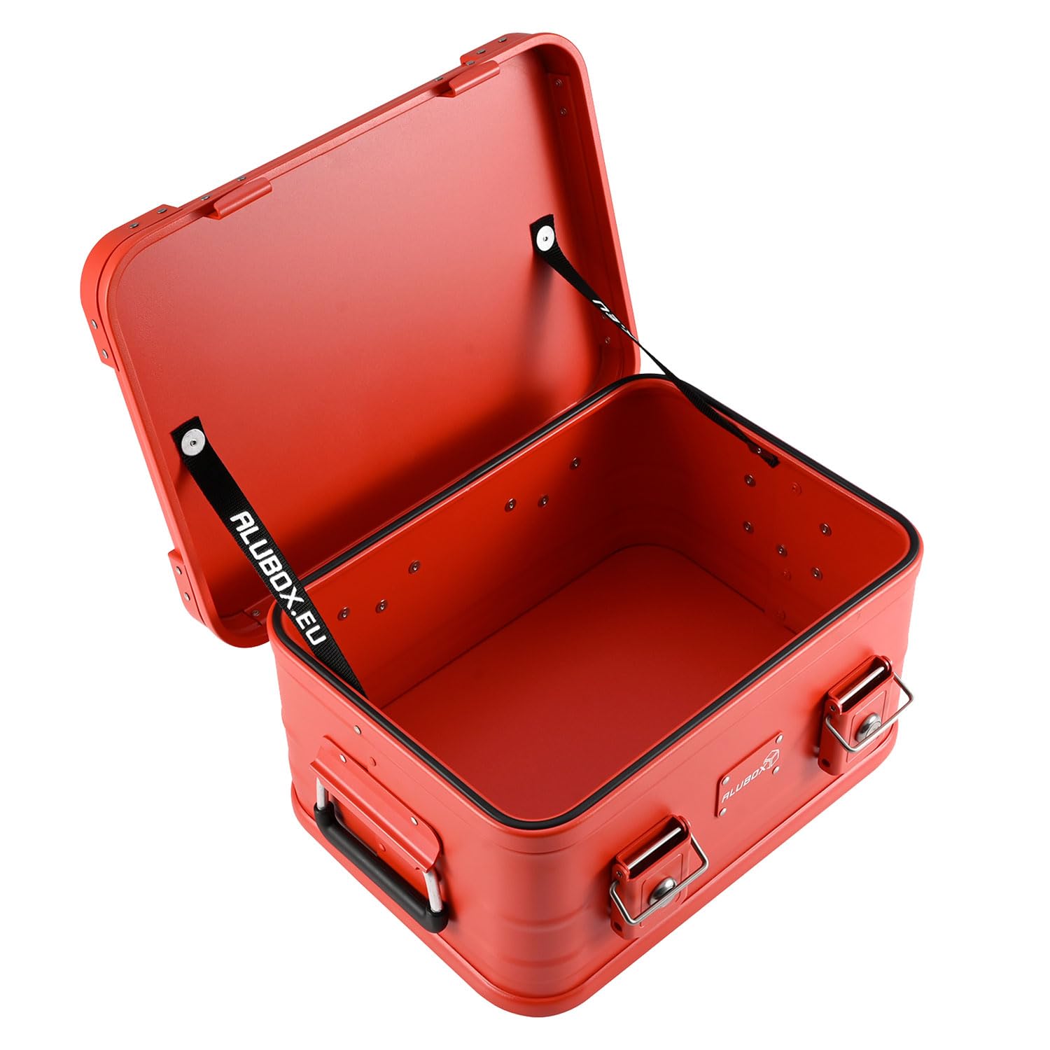 Alubox Alukiste Abschließbar E18-RED Premium Aluminium Werkzeugtruhe 18 Liter Rot Pulverbeschichtet Deckel Aluminium Druckguss Stapelecken Gummidichtung Schlösser
