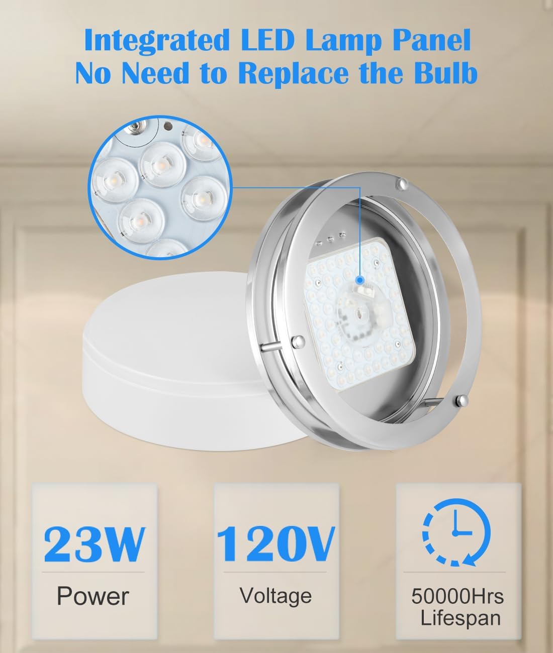 Brushed Nickel Ceiling Light, 10 Inch LED Ceiling Light Fixture for Bathroom,17W, 2700K/3000K/3500K/4000K/5000K Adjustable Ceiling Lighting for Bedroom Kitchen Hallway Living Room