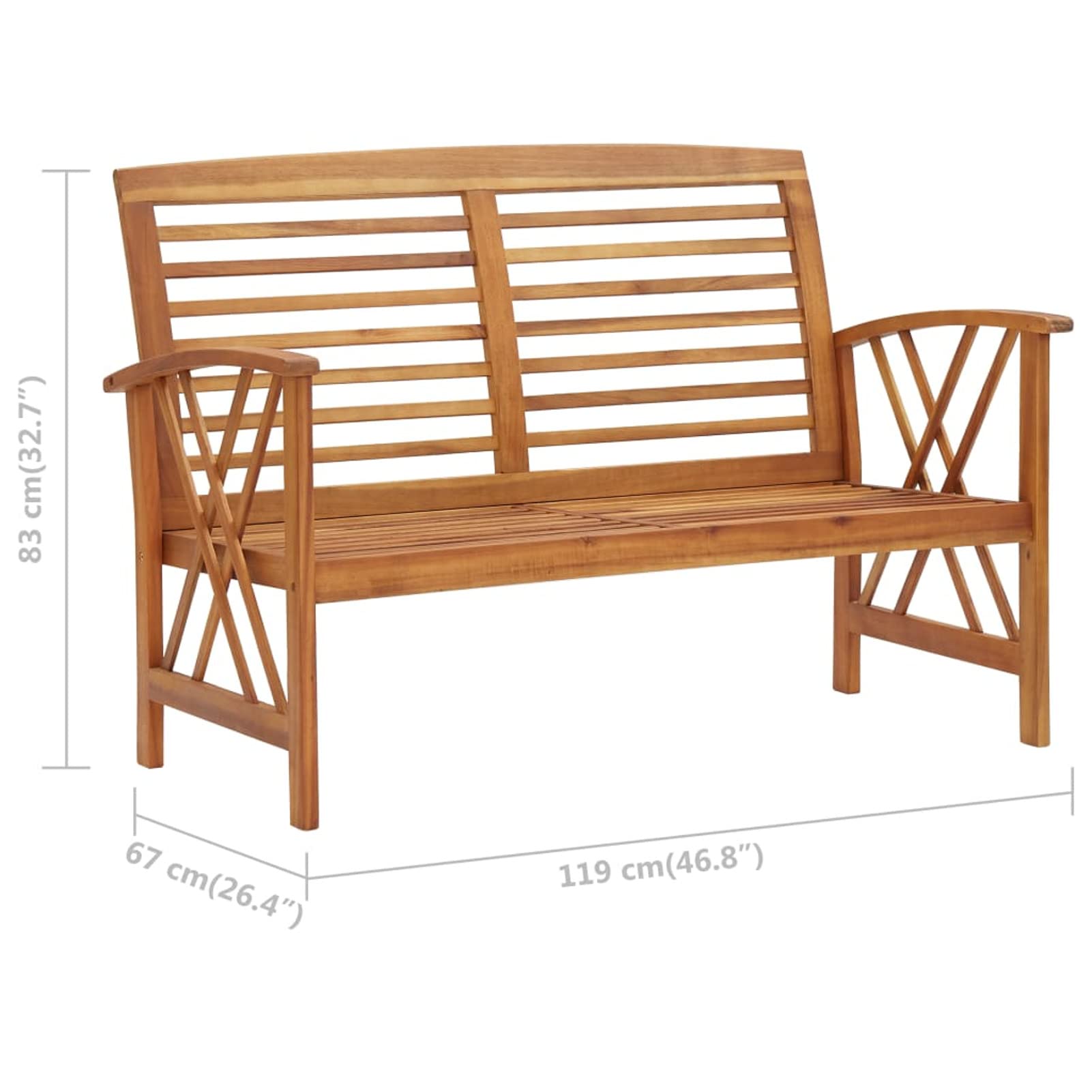 Homgoday Ławka ogrodowa, drewniana ławka do siedzenia, ławka balkonowa, tarasowa, ławka parkowa Bnak z oparciem, ławka do odpoczynku do ogrodu, na taras, balkon, 119 cm, lite drewno akacjowe