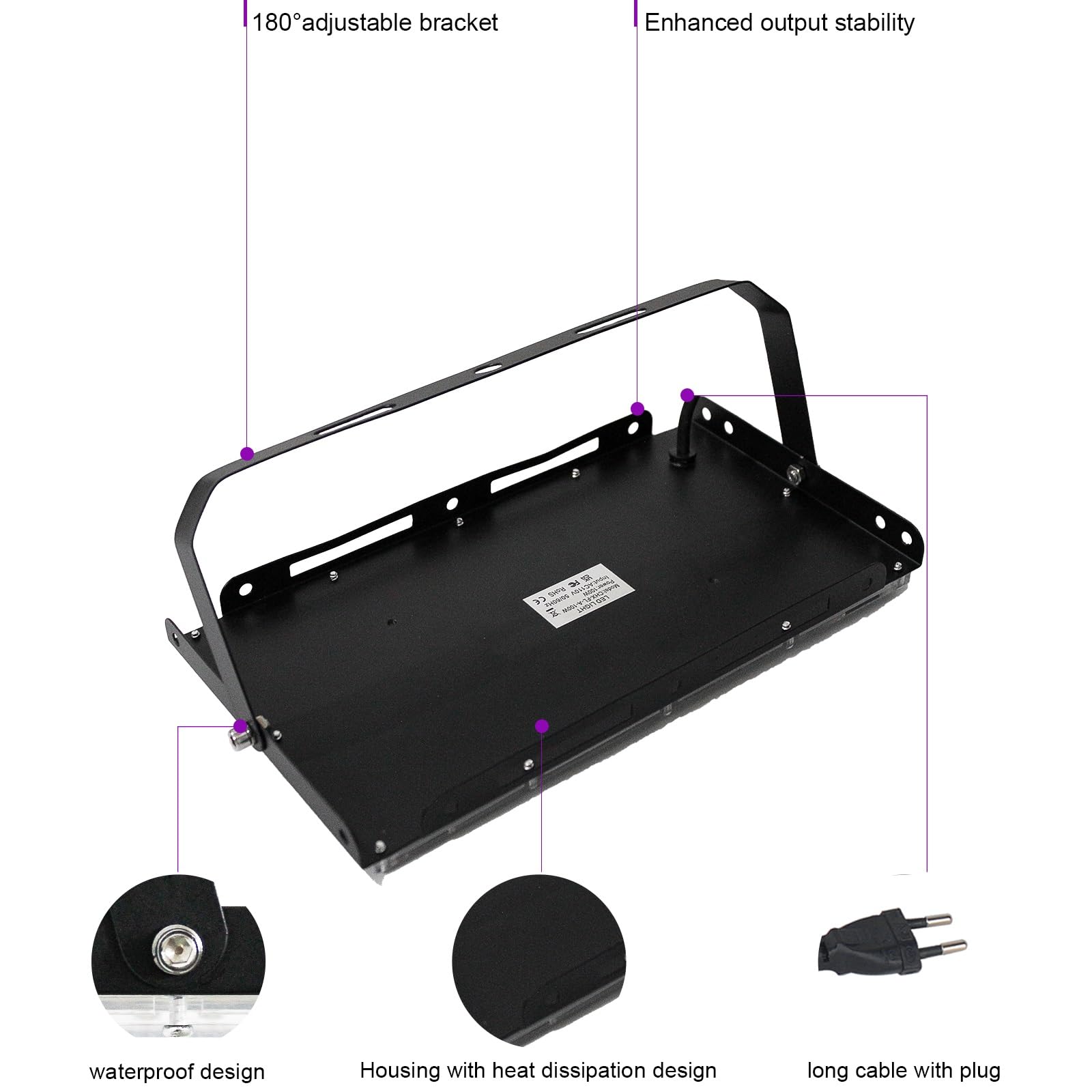 CREATESTAR LED Luce Nera 300W 2 Sztuki, Faro UV IP66 Wodoodporny z Wtyczką 1,5m