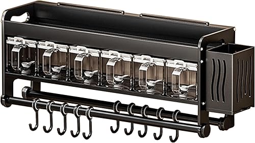 Cuchillo colgante de pared para montaje en pared, taza de condimentos, estante de cuchillos que ahorra espacio con ganchos, organizador de cocina,