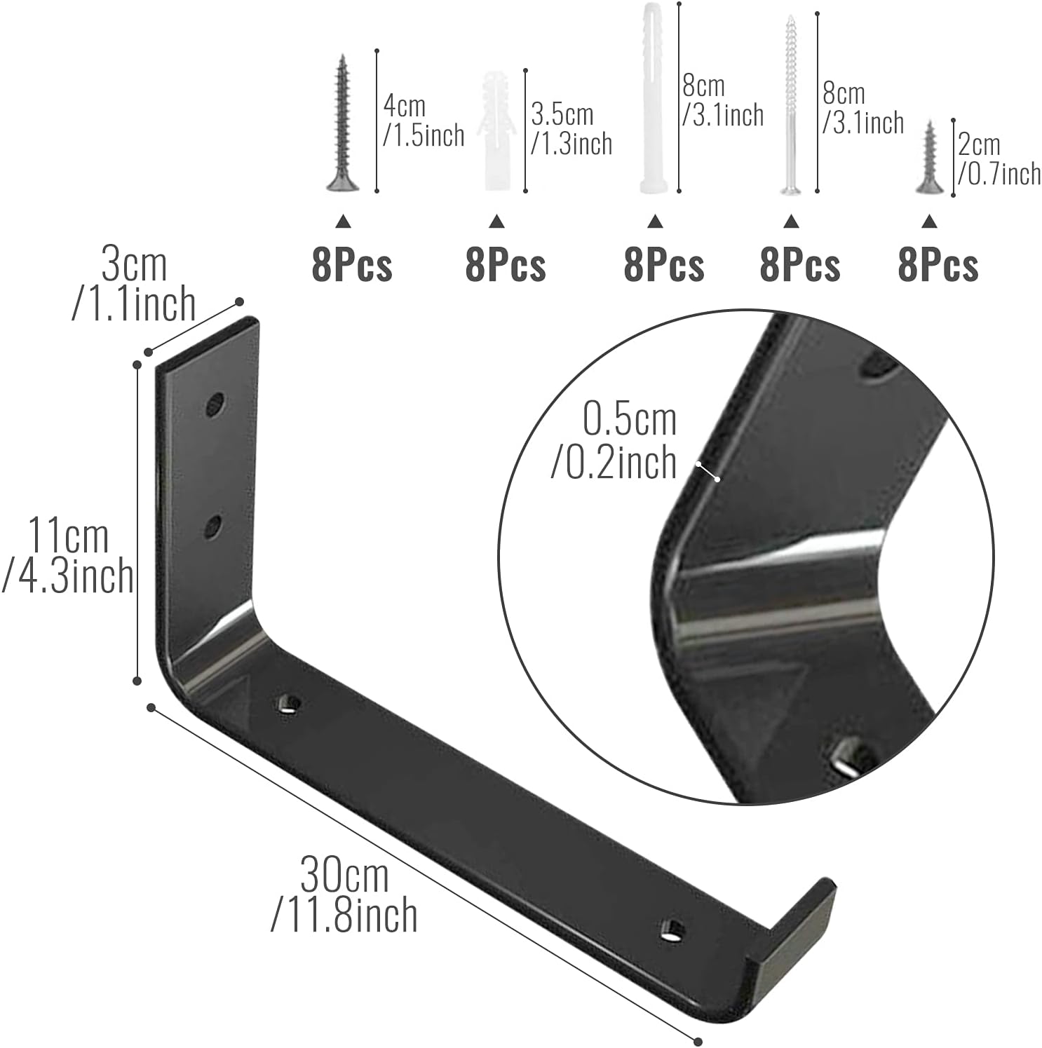 TUAKIMCE 4 Pcs Black Shelf Bracket, 12 Inch Heavy Duty Rustic Shelf Brackets Industrial Shelf