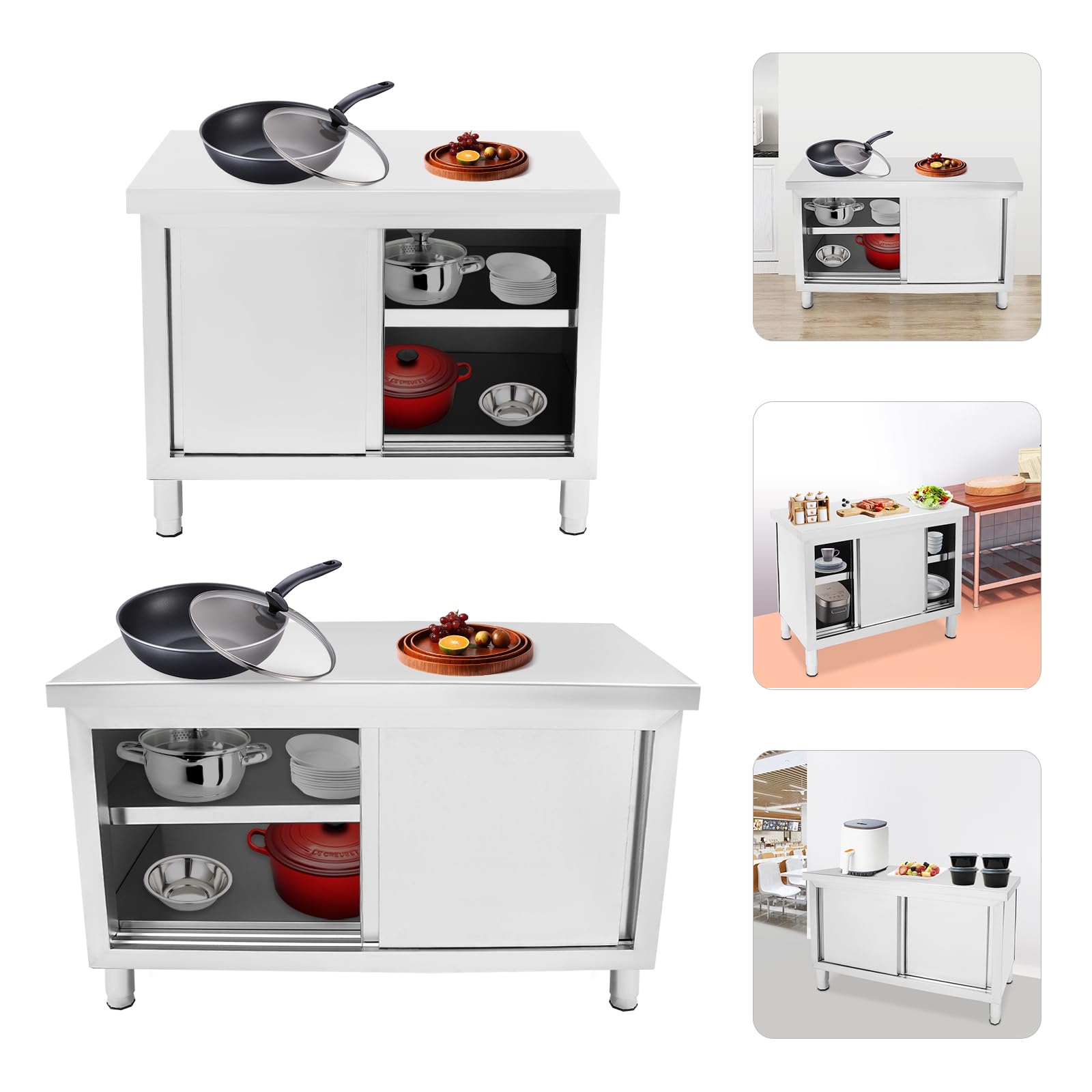 Szafka robocza z drzwiami przesuwnymi, do kuchni, ze stali nierdzewnej, stół roboczy, blat roboczy, szafka ze stali nierdzewnej, szafa gastronomiczna, szafa z drzwiami przesuwnymi, do restauracji