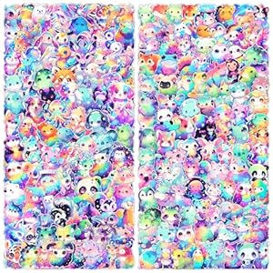 Paquete de 200 calcomanías de animales de galaxia arcoíris para niños, niñas y adolescentes, calcomanías de vinilo impermeables para botella de agua de gato Kawaii, lindas calcomanías de perro de