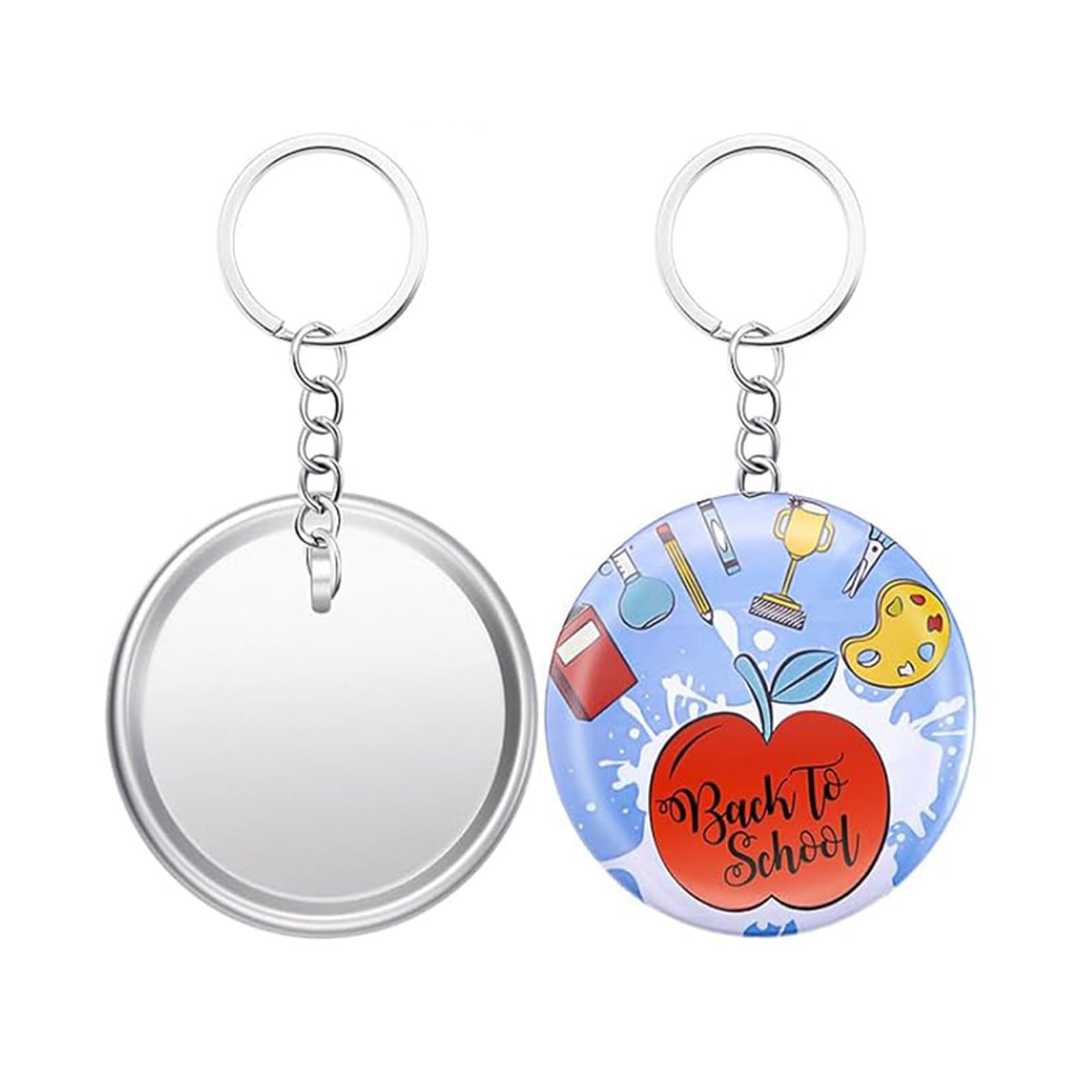 Lot de 100 badges de 58 mm et 100 porte-clés avec chaîne, accessoires de décoration