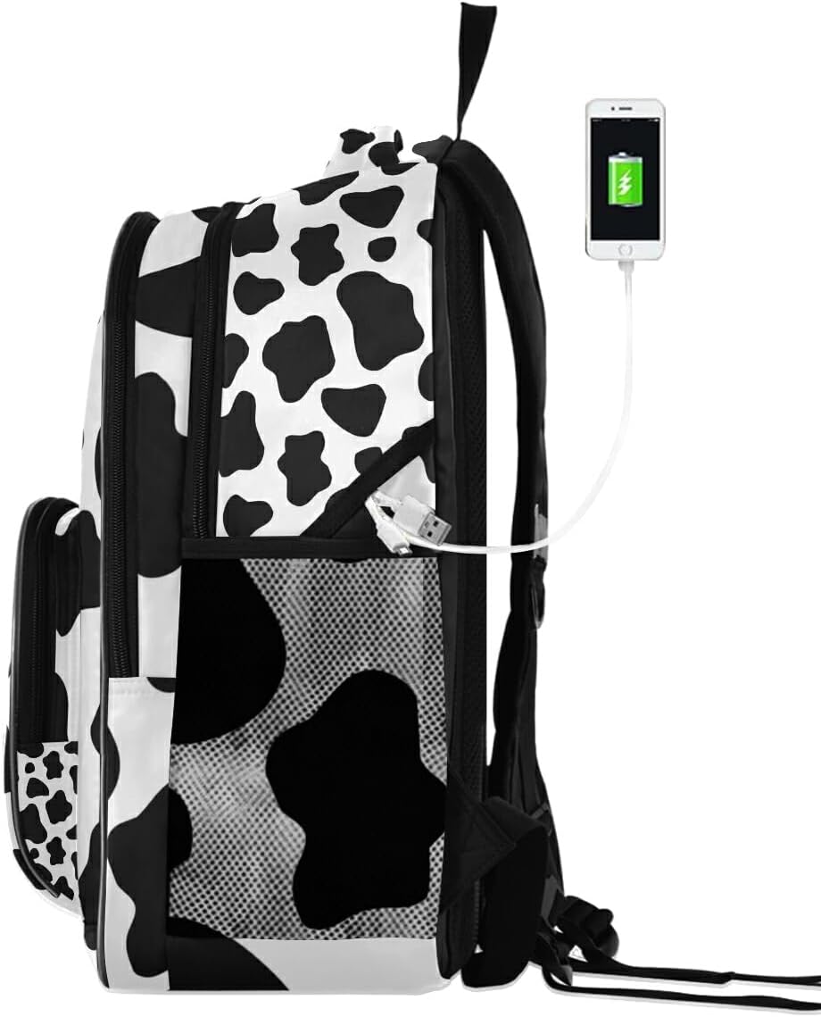 OREZI Fashion Backpack for Women Girl,Black And White Cow Print Schoolbag Backpack Bookbags Travel Bag Casual Daypack Rucksack for Student Teenagers kid's