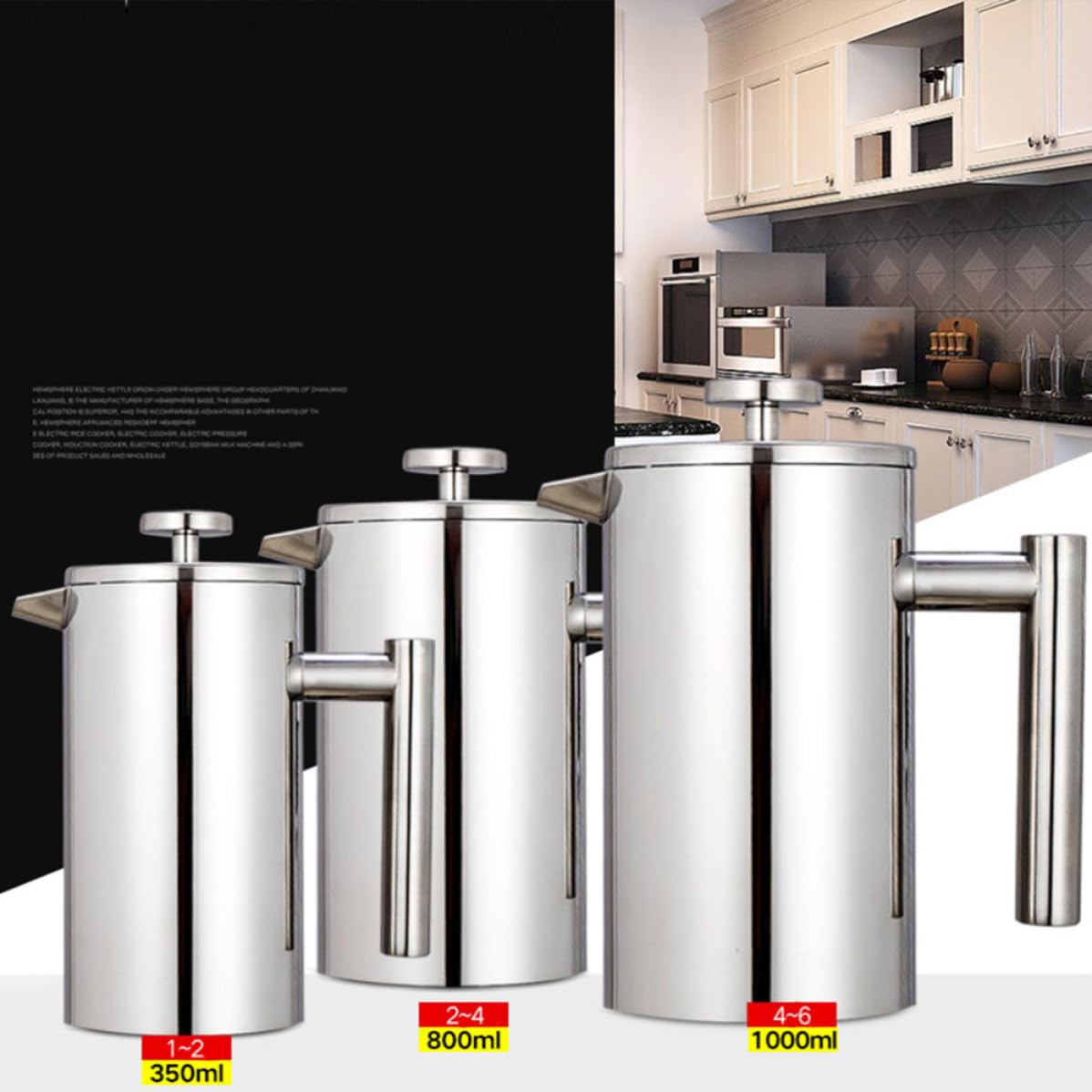 Cafetière à Piston en Acier Inoxydable 304 Double Paroi 350ml Passoire à Thé Multifonction pour Usage Domestique Pratique et Résistante la Chaleur