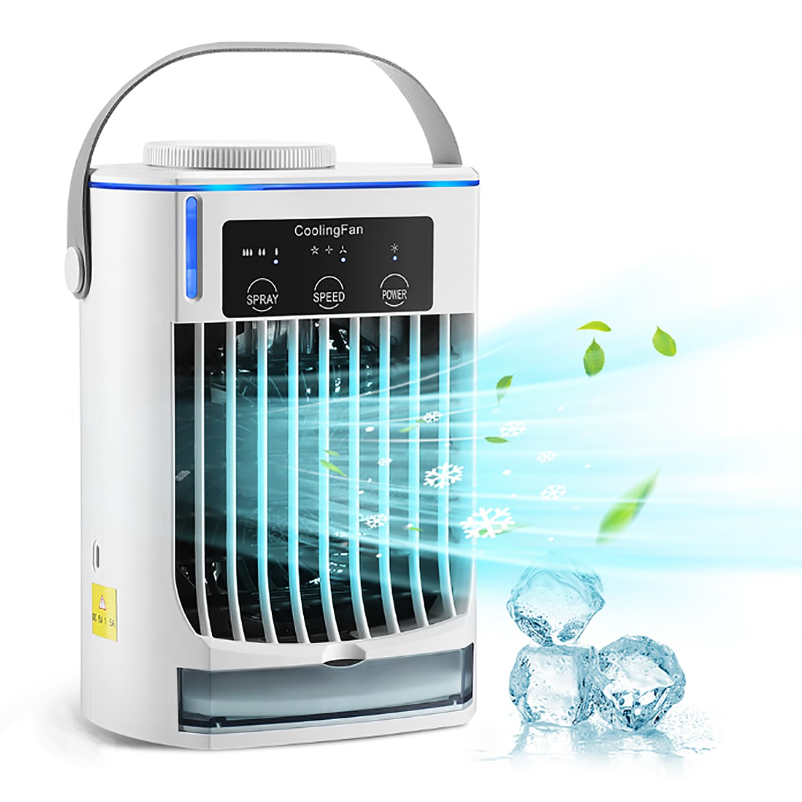 Tragbare Klimaanlage, Mini Verdunstungskühler mit 3 Windgeschwindigkeiten, 2 Modi, 500 ml Wassertank, Abnehmbarer Kohlefilter für Zuhause, Zimmer, Büro