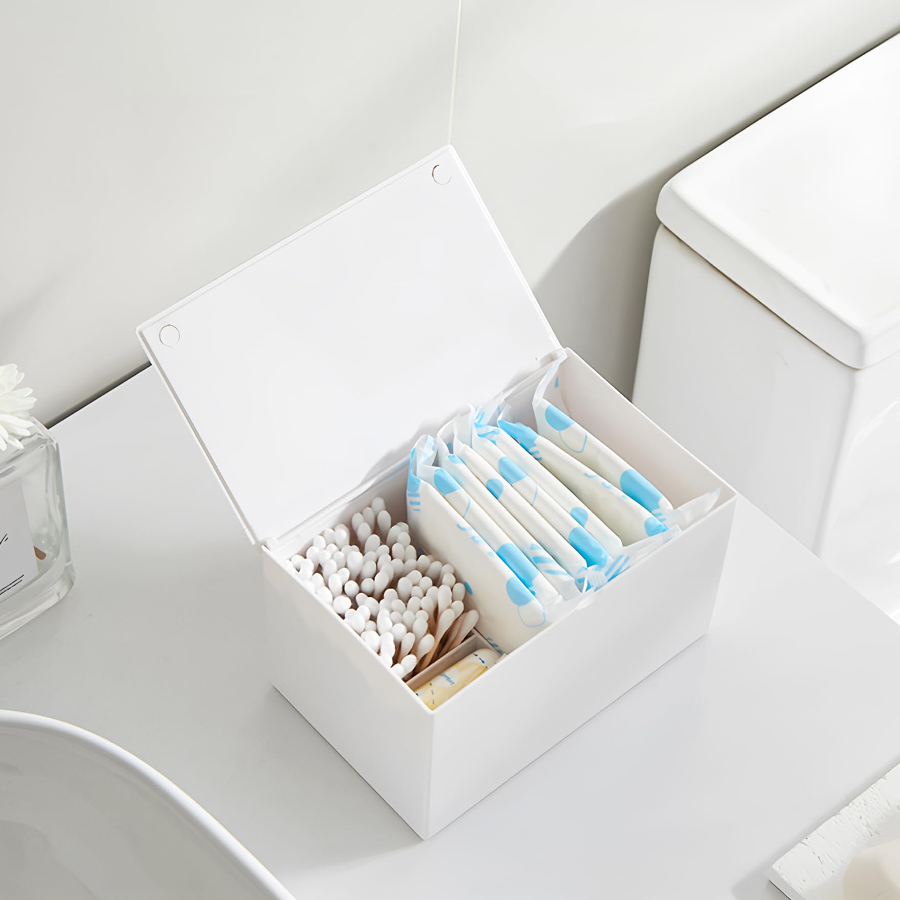 Klmnop 2 Pcs Tampon and Pad Organizer for Period, Sanitary Napkin Holder, Feminine Sanitary Pad Tampon Storage for Bathroom(White)