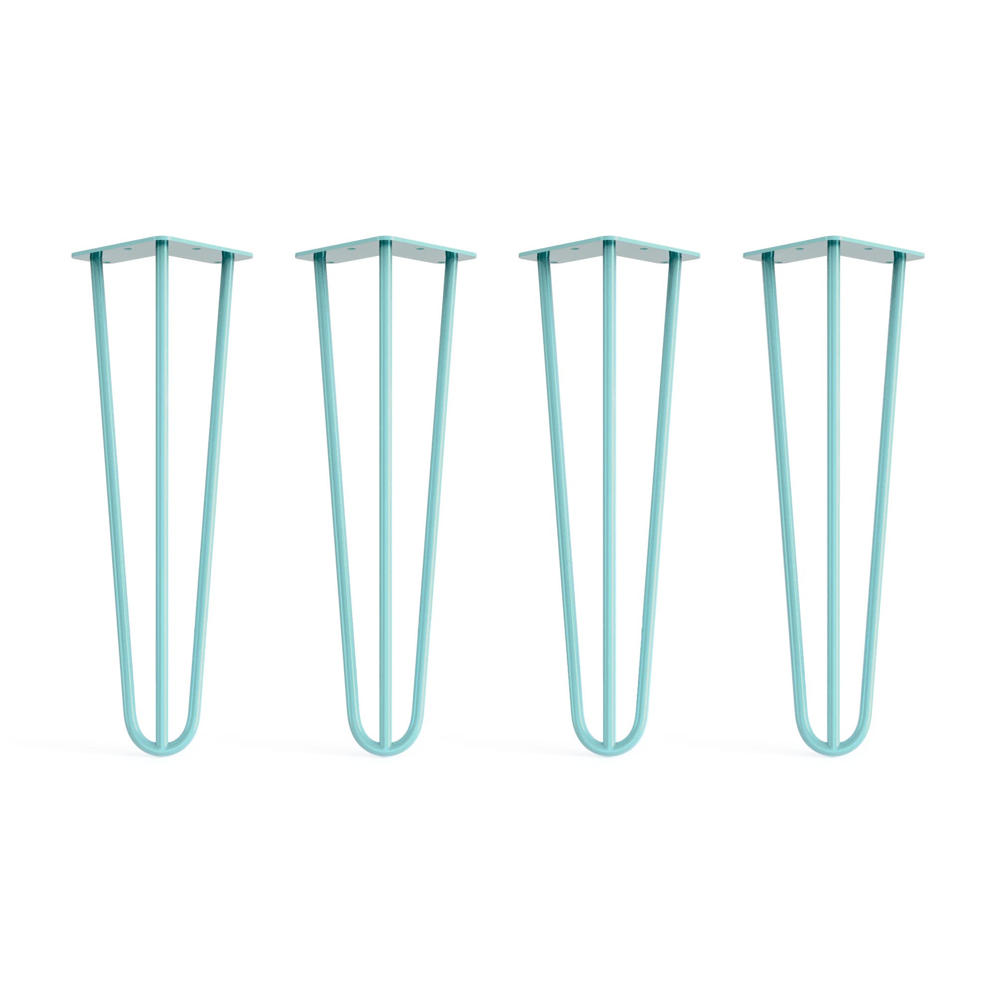 4 x Hairpin Legs from DT IRONCRAFT - 40cm 3 Rod / 10mm, Duck Egg Colour - Bench, Stool & Bedside Table Legs with Floor Protector Feet & Screws
