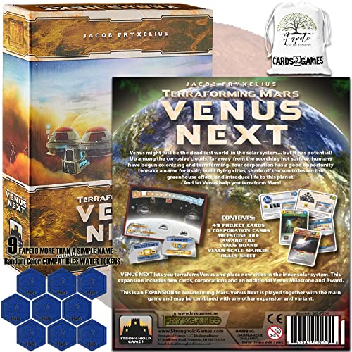 Terraformation Planet |Terraforming Mars| Strategy Board Game & Expansions: Turmoil, Colonies, Prelude, Hellas & Elysium, Venus Next Bundle With Random Color Drawstring Bag Compatibles Water Token #TOP2
