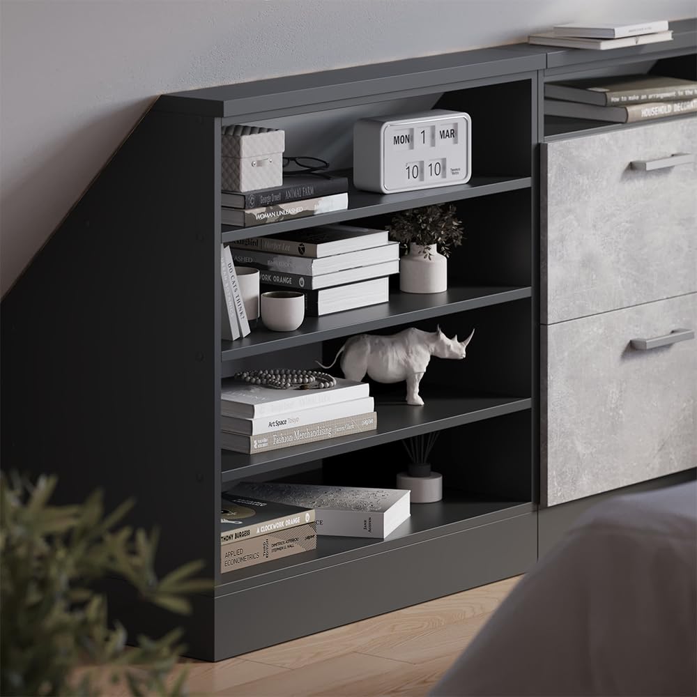 Vicco Meuble de Rangement sous Pente Rion, Anthracite/Anthracite, L80 x P46 cm avec 4 Compartiments, Gain de Place pour Les pièces mansardées