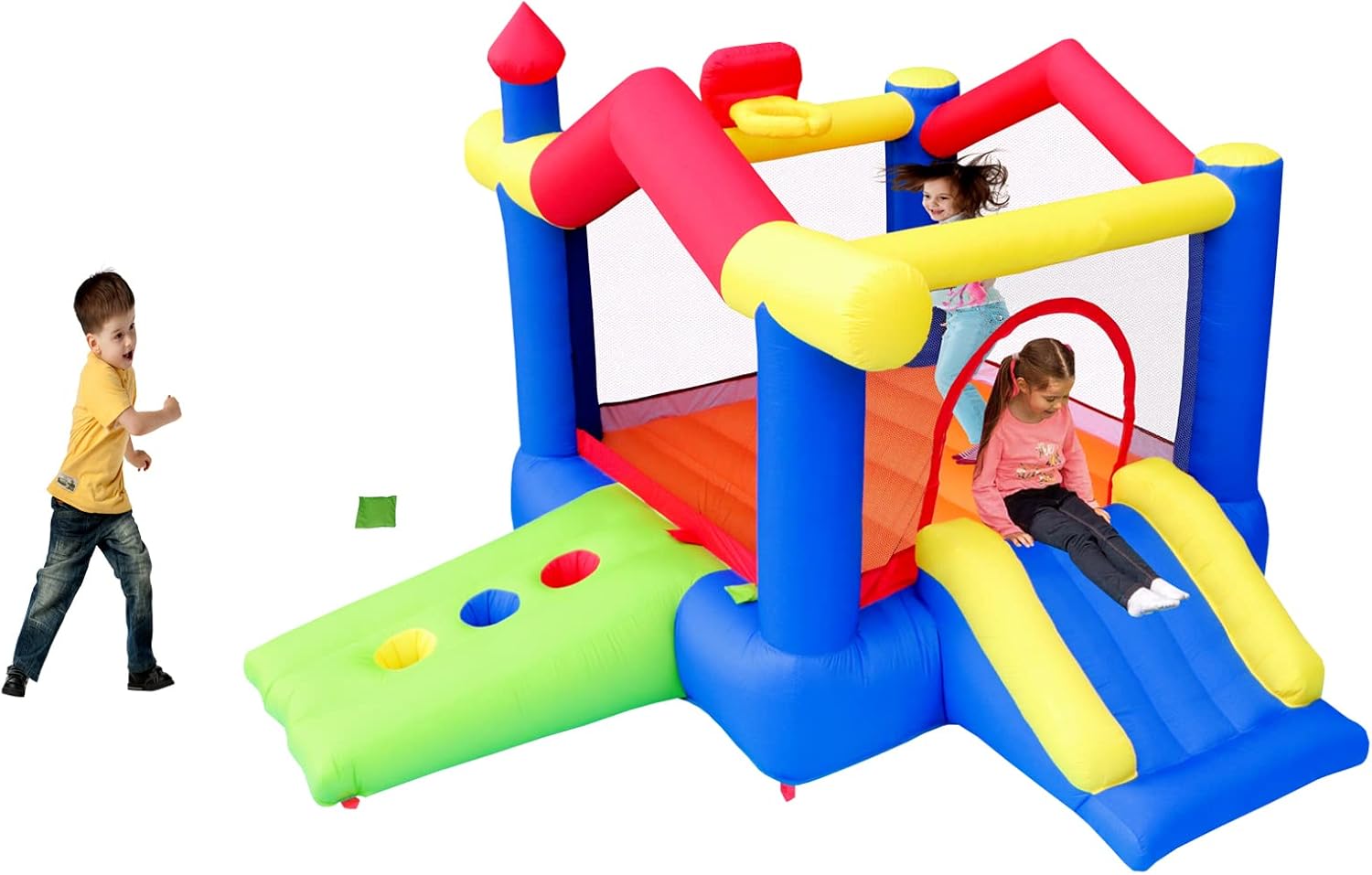 OWZJUHA Inflatable Bounce House with Slide, Jumping Castle with Blower and beanbag Game