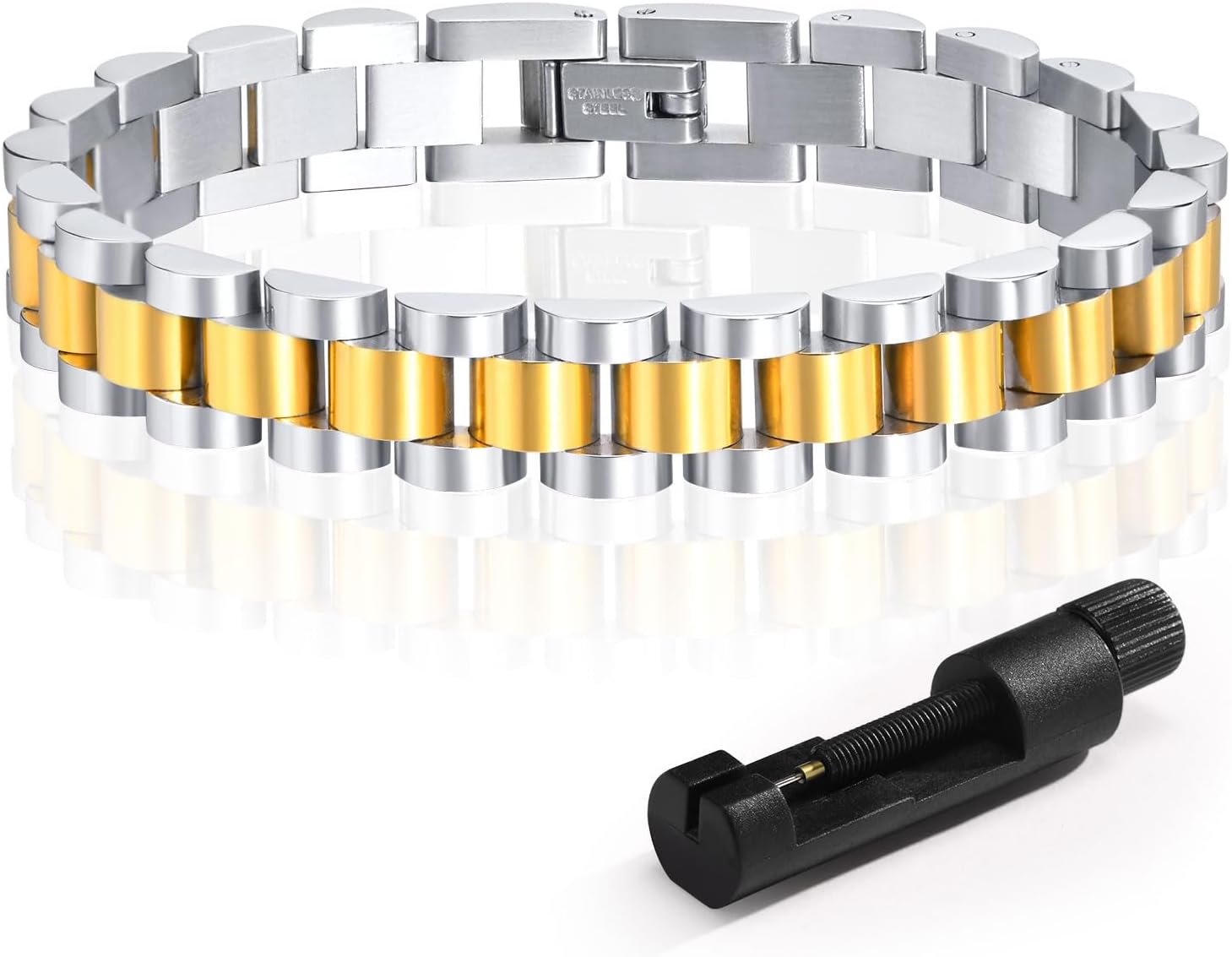 MPRAINBOW 2pcs 18K Gold Plated Stainless Steel Chain Link Bracelets for Women - Adjustable Friendship Bangle with Tool