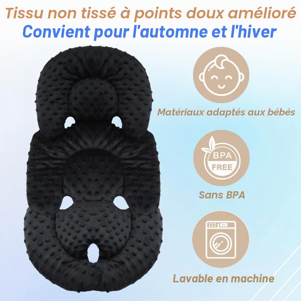Coussin de soutien tête et corps double face 2 en 1 pour sièges auto, coussin de siège bébé poussette avec tissu maille respirant et velours bouclette pour insert nouveau-né, chaise haute balancelles