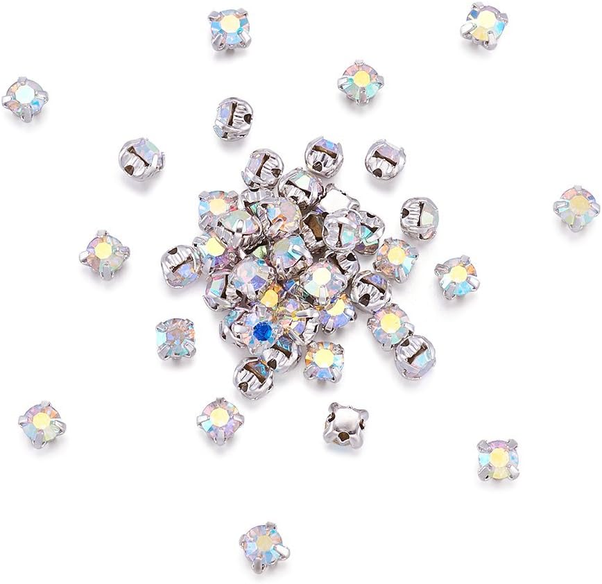 BB Beadthoven 50pcs 4mm Square Montee Beads Grade A Rhinestone Beads 4 Holes with Brass Findings for Making Bracelets Necklaces Rings, Hole: 1mm (Crystal AB Color)