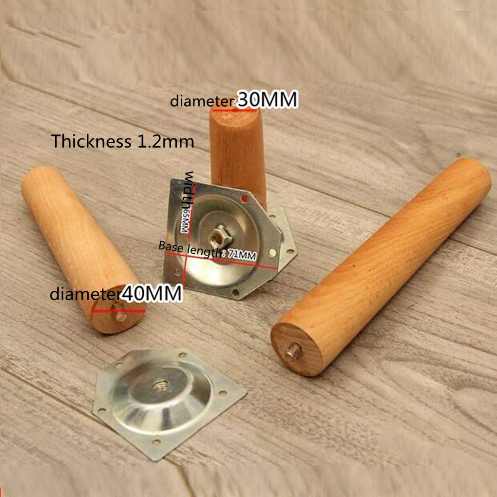 4 Stuks Houten Meubelpoten, Ronde Vorm, Massief Hout met Helling voor Bank, Kast en Bed (35 cm