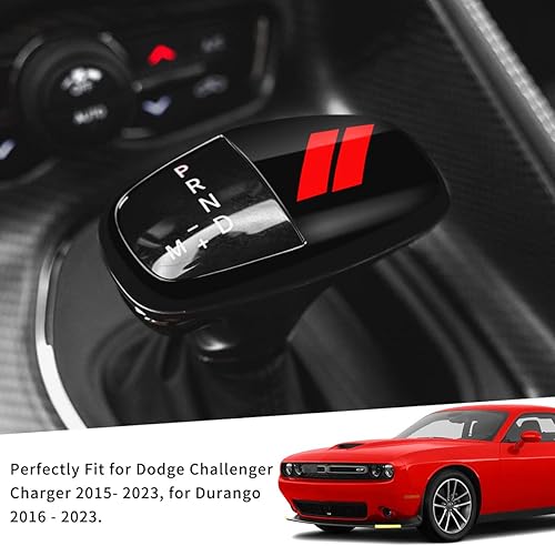 Vista 4 de auovo Gear Shift Knob Cover Trim for Charger Accessories Challenger 2015-2023 / Durango 2016-2024 (Black-Red)