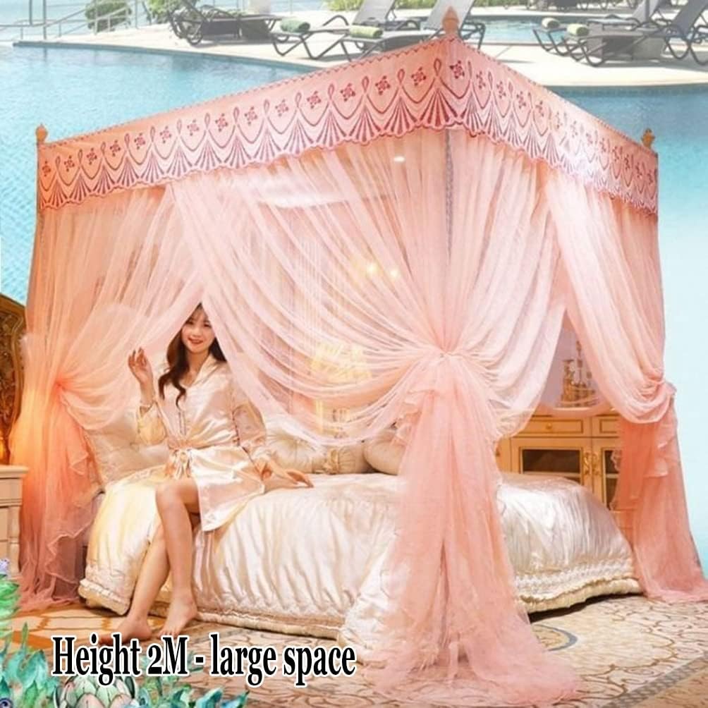 Fabric Bed Drapes Mesh Protection Canopy Shielding Netting,Princess Room Bed Canopy Mosquito Net, Summer Bed Curtains Bedroom Decor for Single Double Bed，with Stand and Dust Top