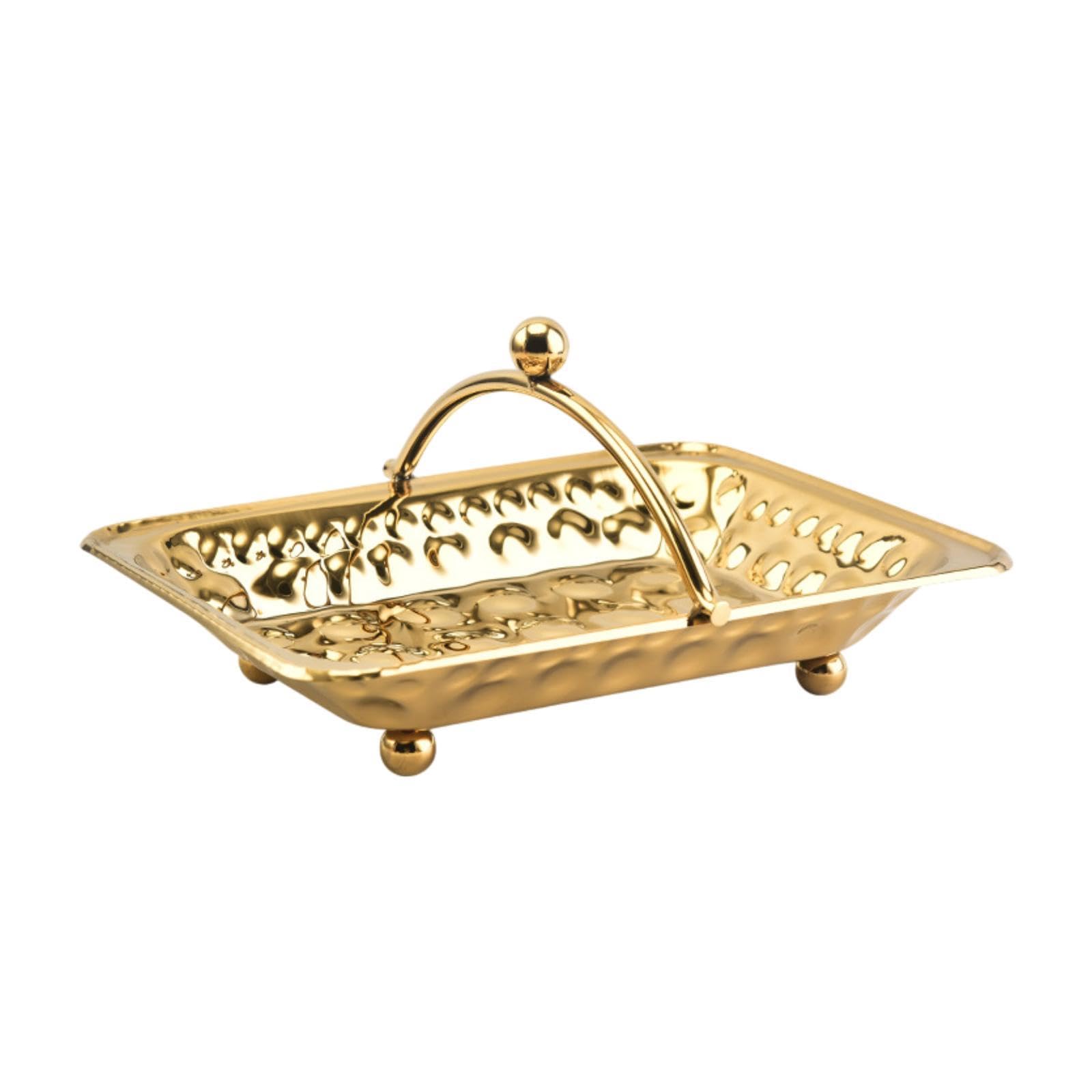 Bandeja de metal para tocador, bandeja de servir de acero inoxidable, fácil de limpiar, bandeja de almacenamiento para toallas de invitados, servilletero para baño de maquillaje (dorado)